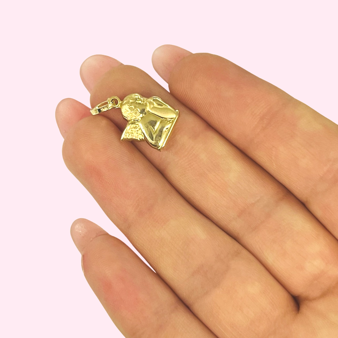 Sweet Thinking Angel Cherub Puffy Charm Pendant in 14K Yellow Gold 13