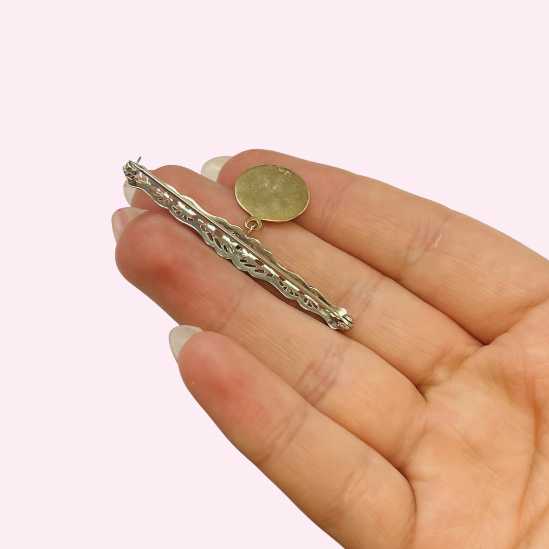 18K Yellow Gold Saint and 10K White Gold Art Deco Diamond Pin Pendant