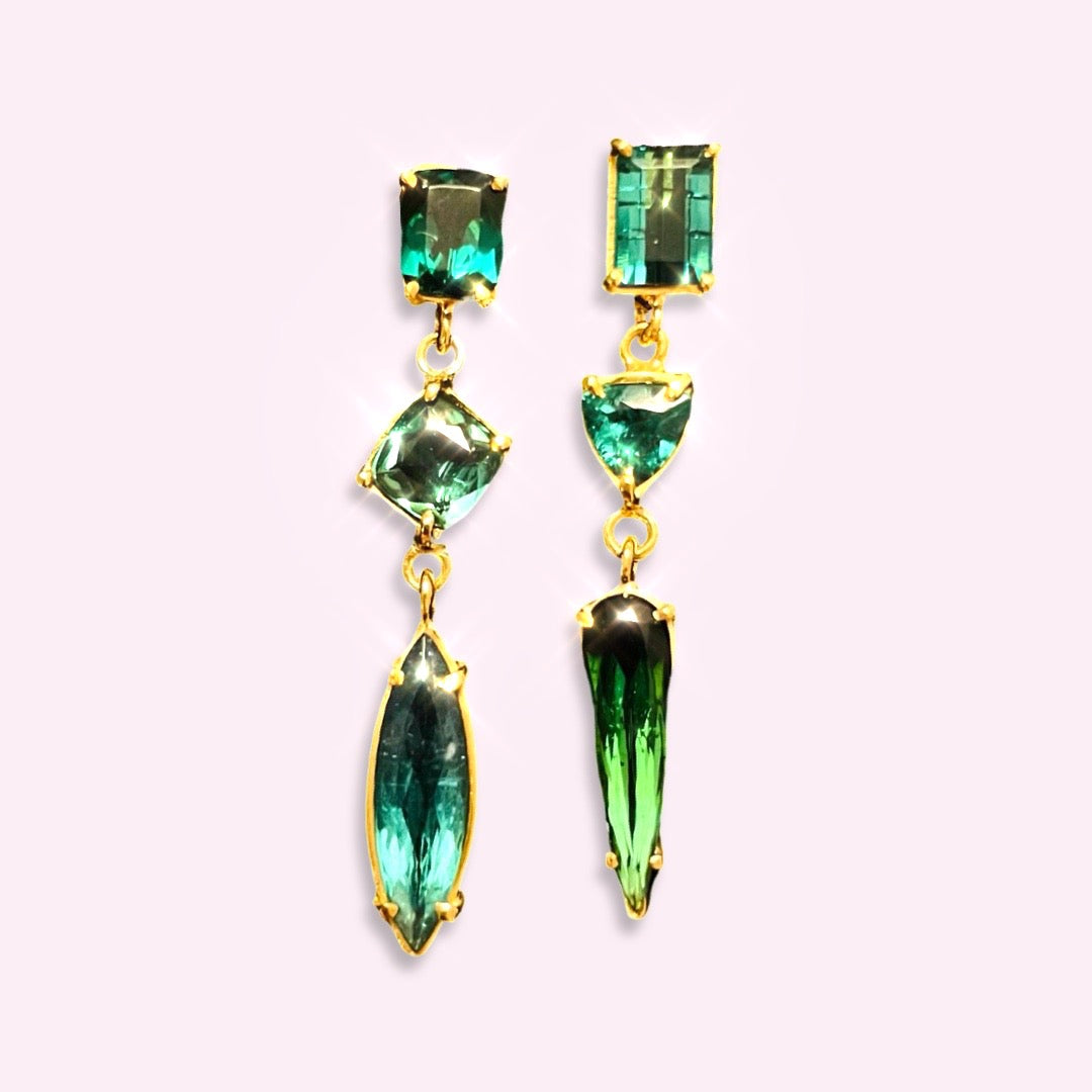 Green Tourmaline 14K Yellow Gold Ling Asymmetric Drop Earrings