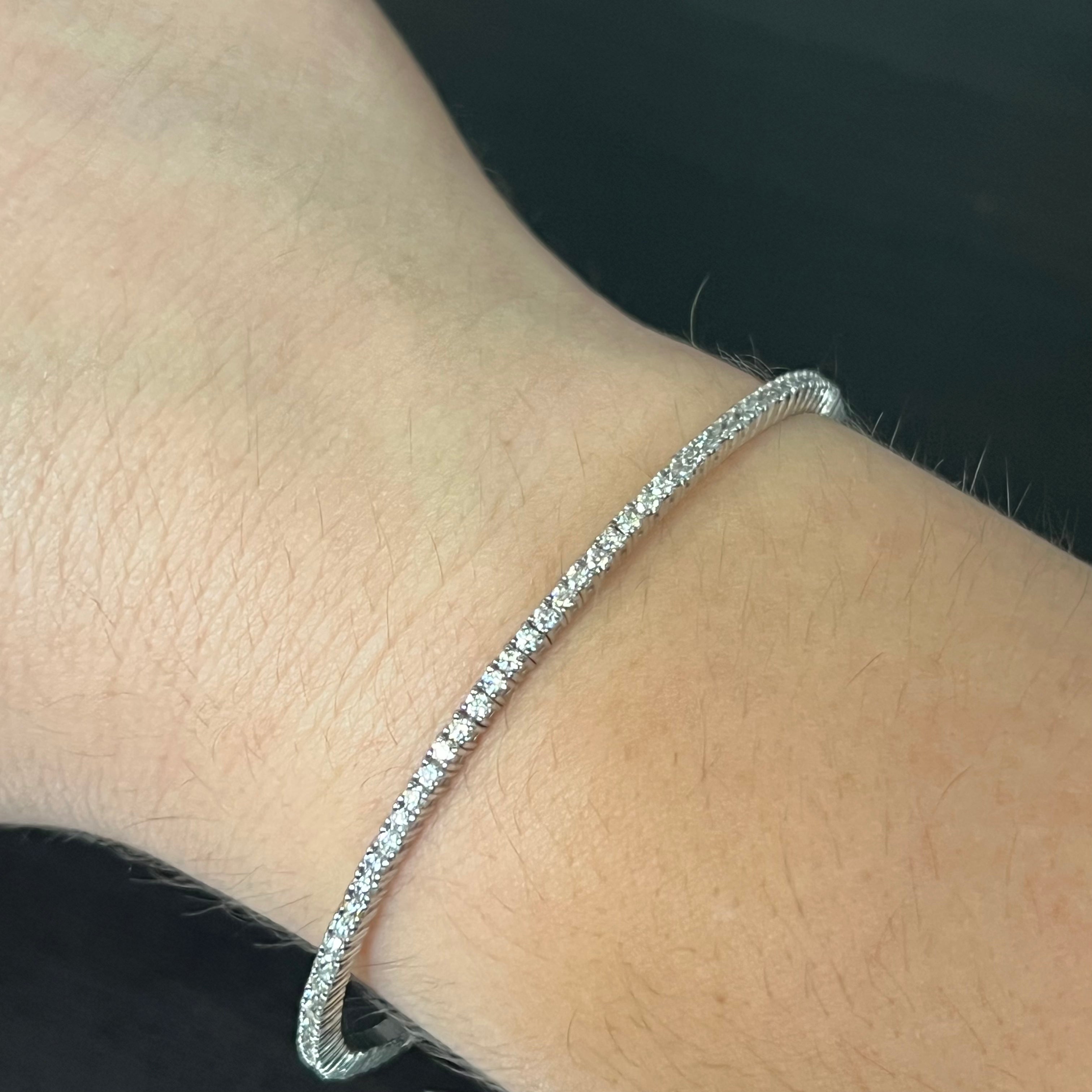 1.84CTW 14K White Gold Natural Diamond Flexible Bangle Bracelet