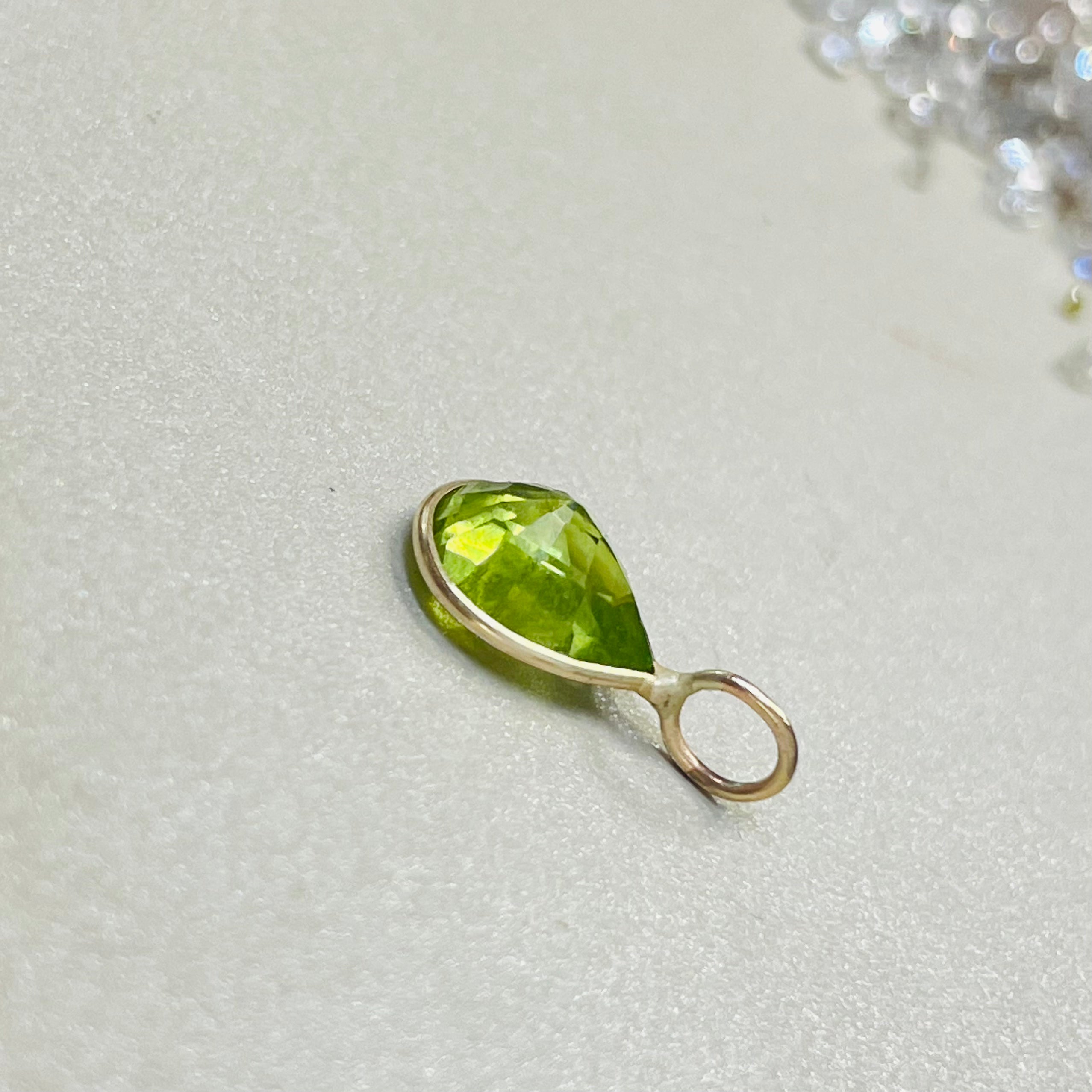 Vivid Green Peridot Chubby Pear 14K Yellow Gold Gem Charm Pendant