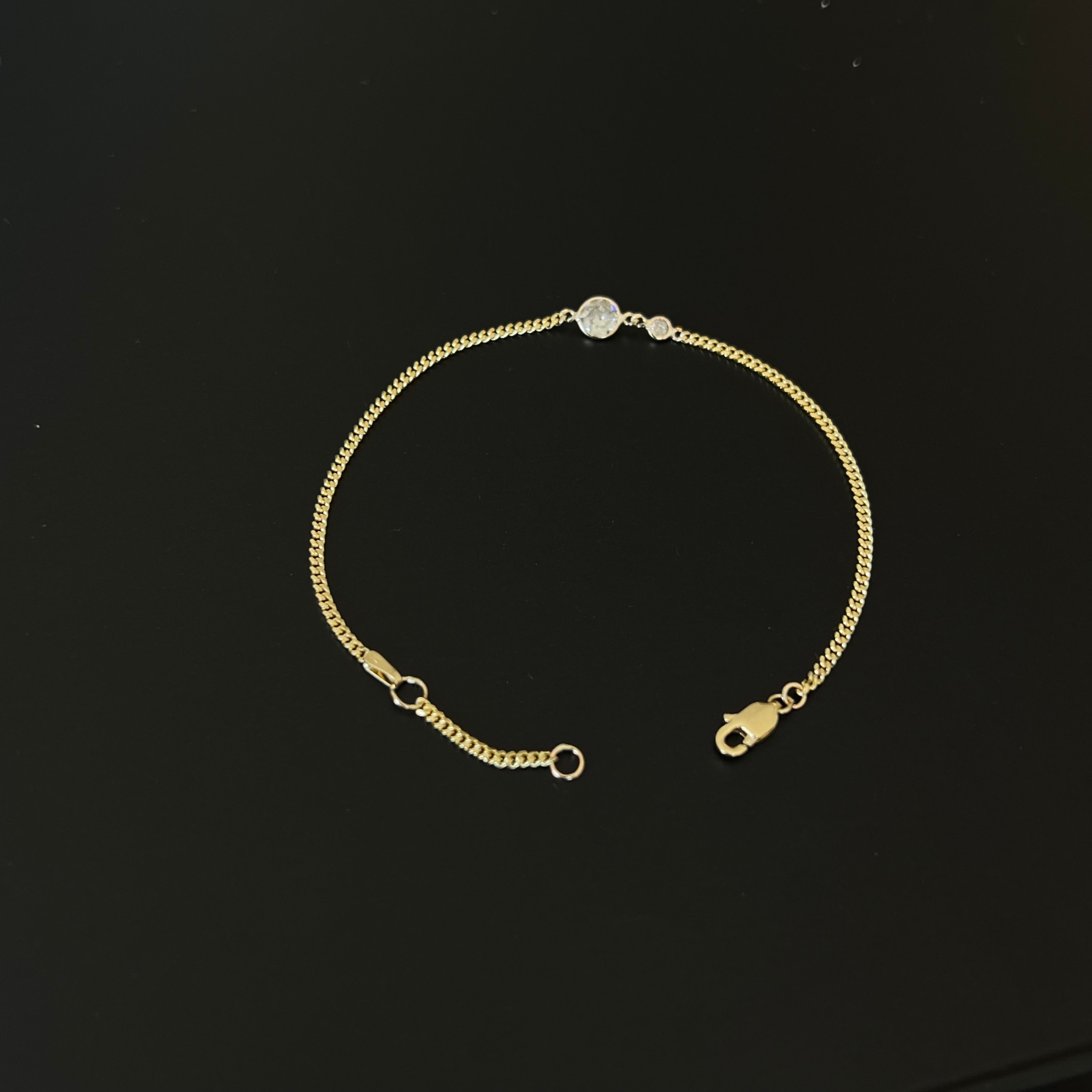14K in Solid Yellow Gold Diamond Solitaire Bracelet 6.75"