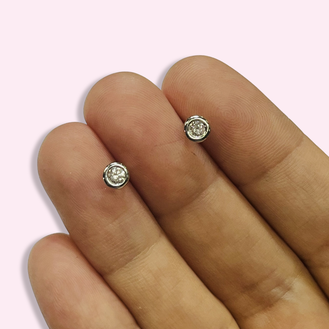 Round Brilliant Cut Natural Diamond Stud Earrings 14K White Gold