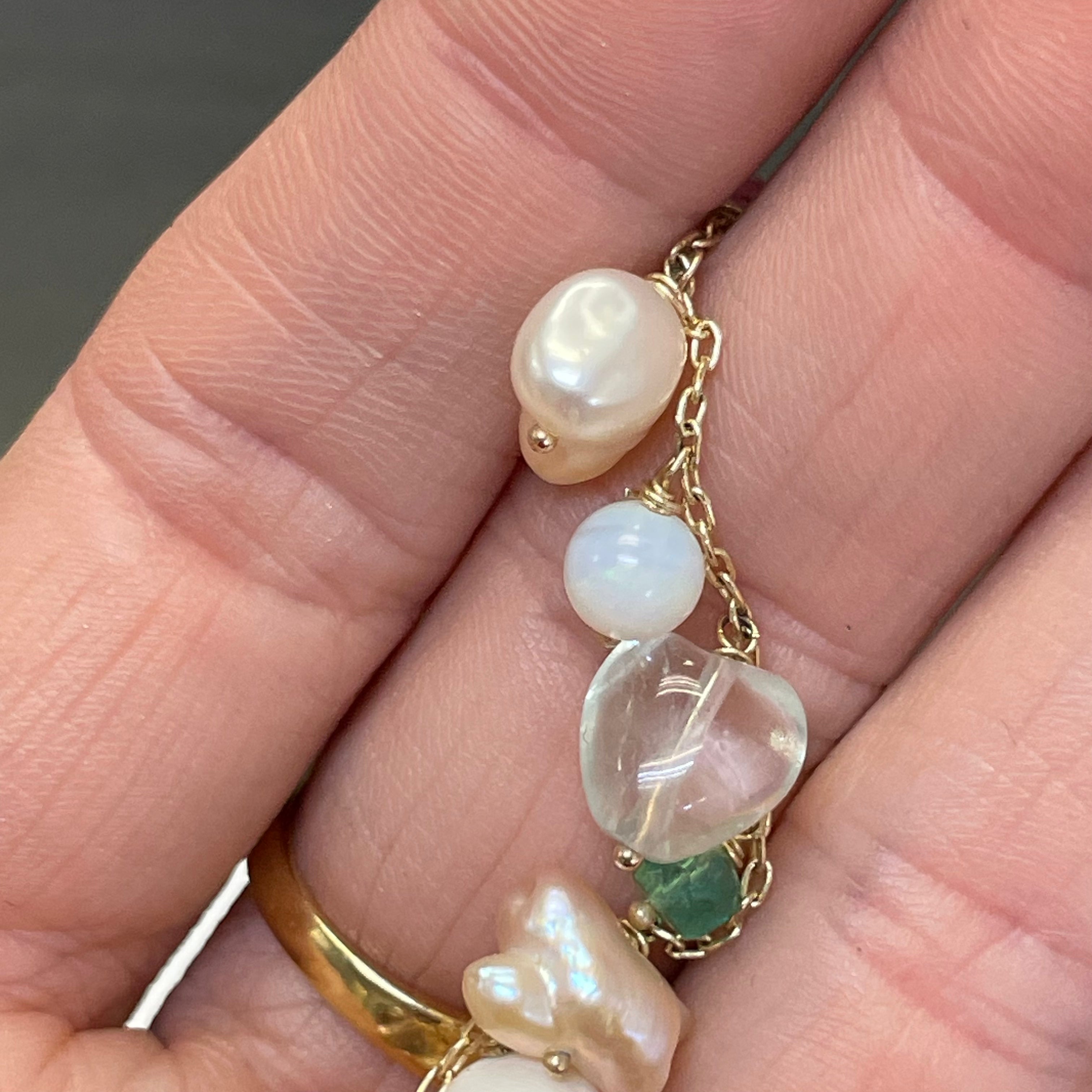 Fairy Garden Solid 14K Yellow Gold Multi Gem Pastel Charm Bracelet
