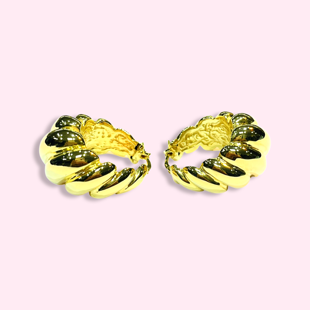 Puffy 10K Yellow Gold Classic Twist Hoop Earrings