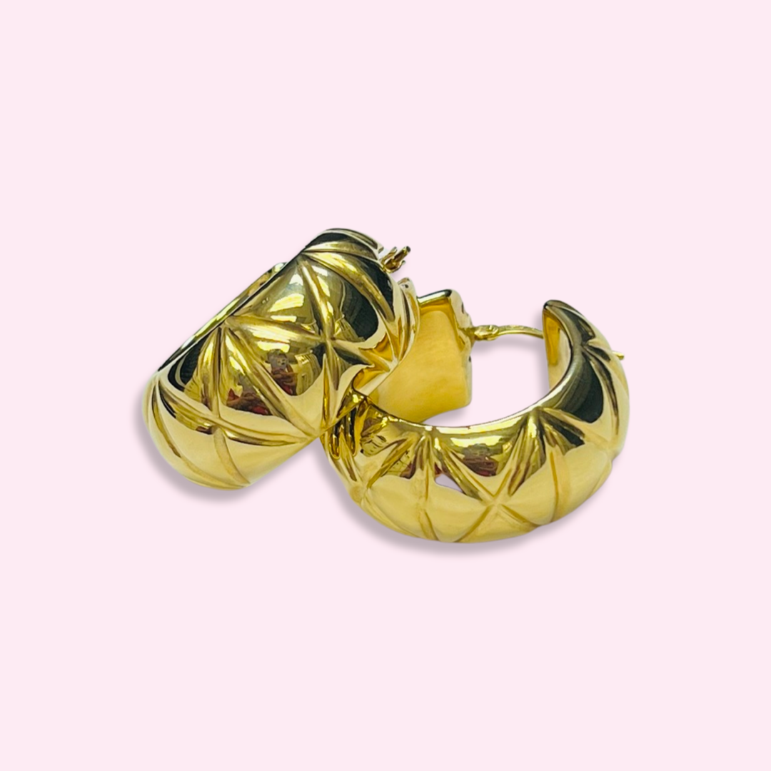 10K Yellow Gold Textured Hoop Earrings