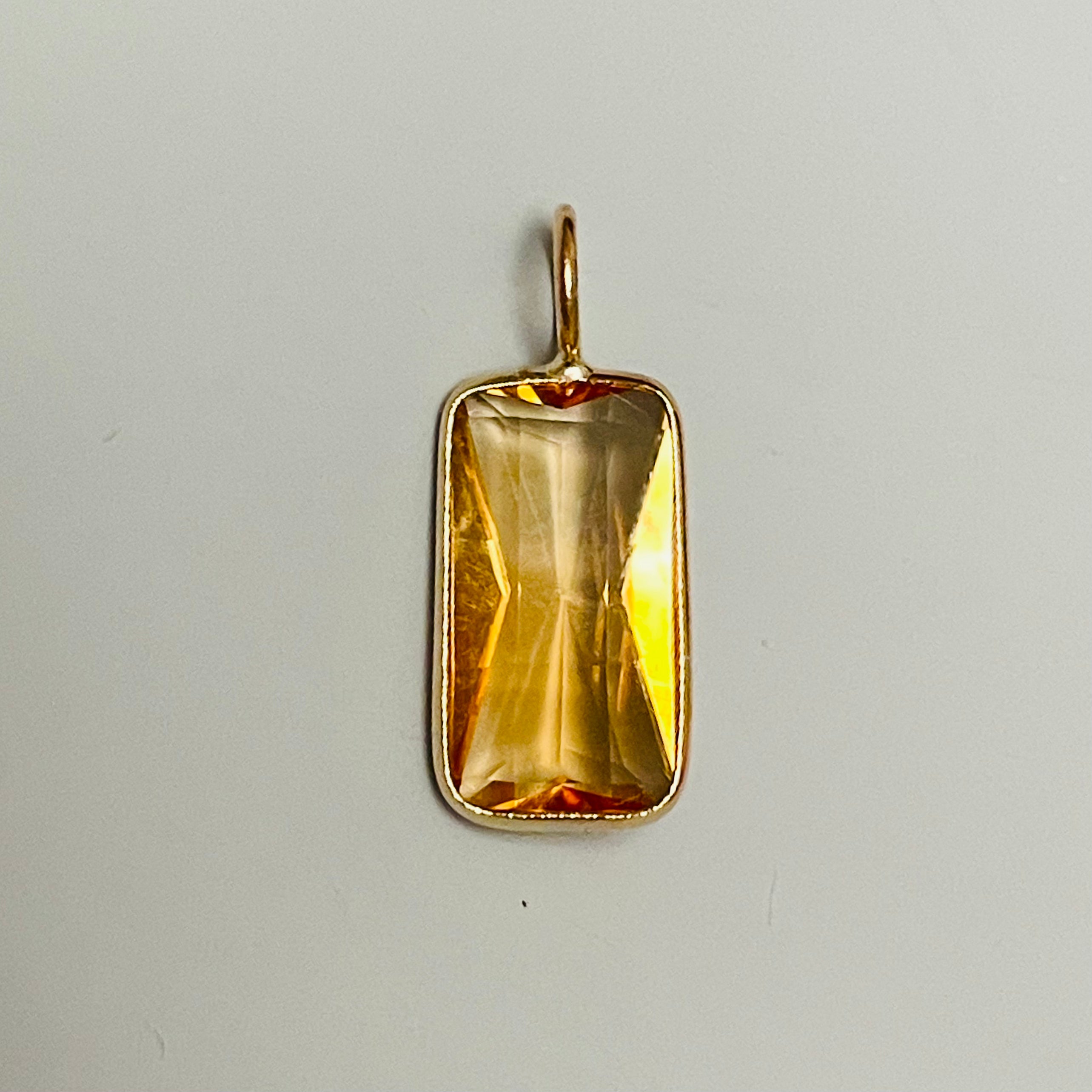 Natural Yellow Citrine Elongated Emerald Cut 14K Yellow Gold Pendant Charm 13x6.5mm