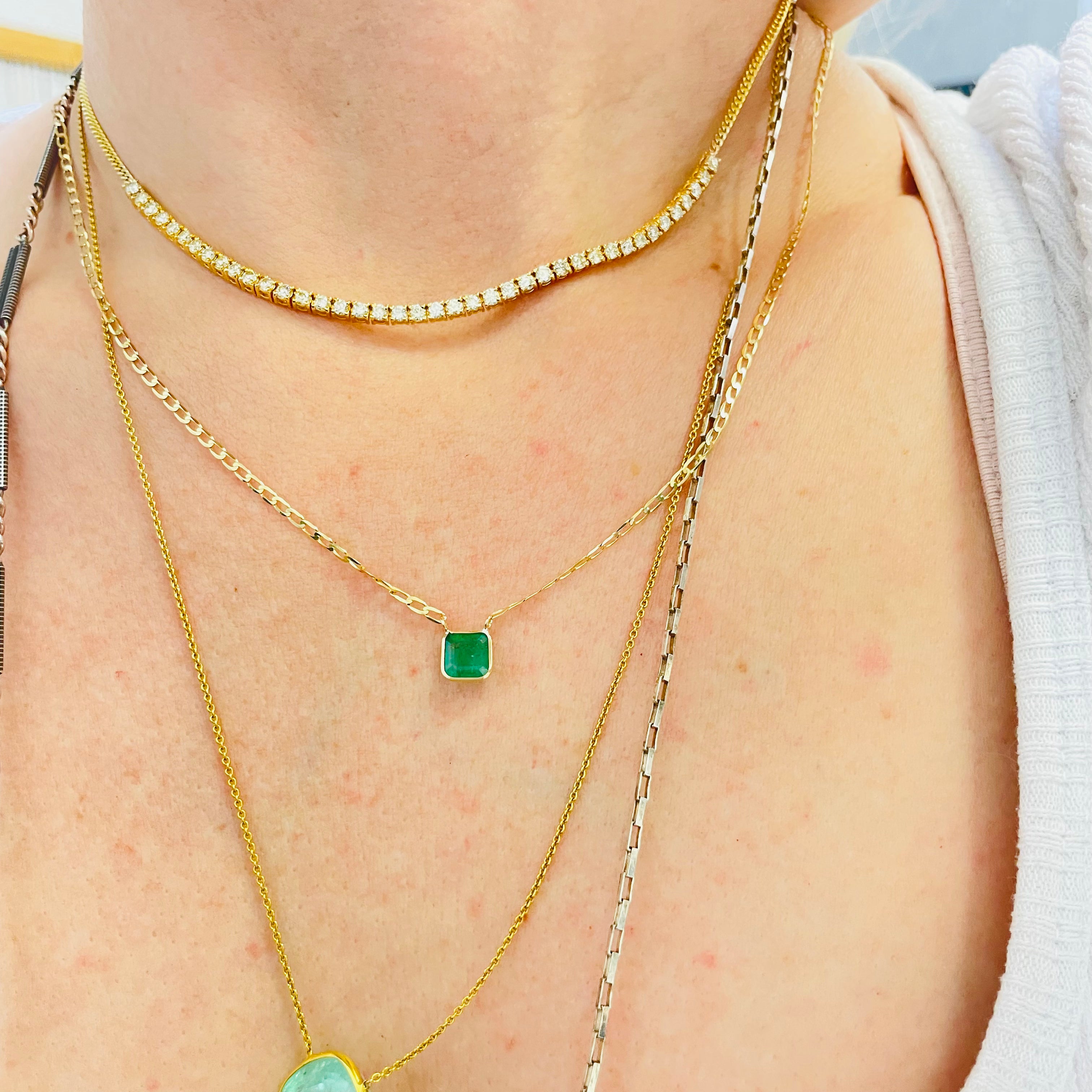 Solitaire Emerald 14K Yellow Gold Curb Chain Necklace