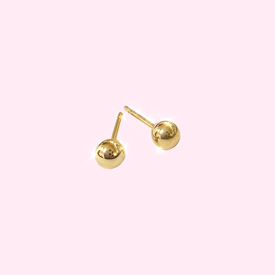 3mm 14K Yellow Gold Ball Sphere Earring Studs