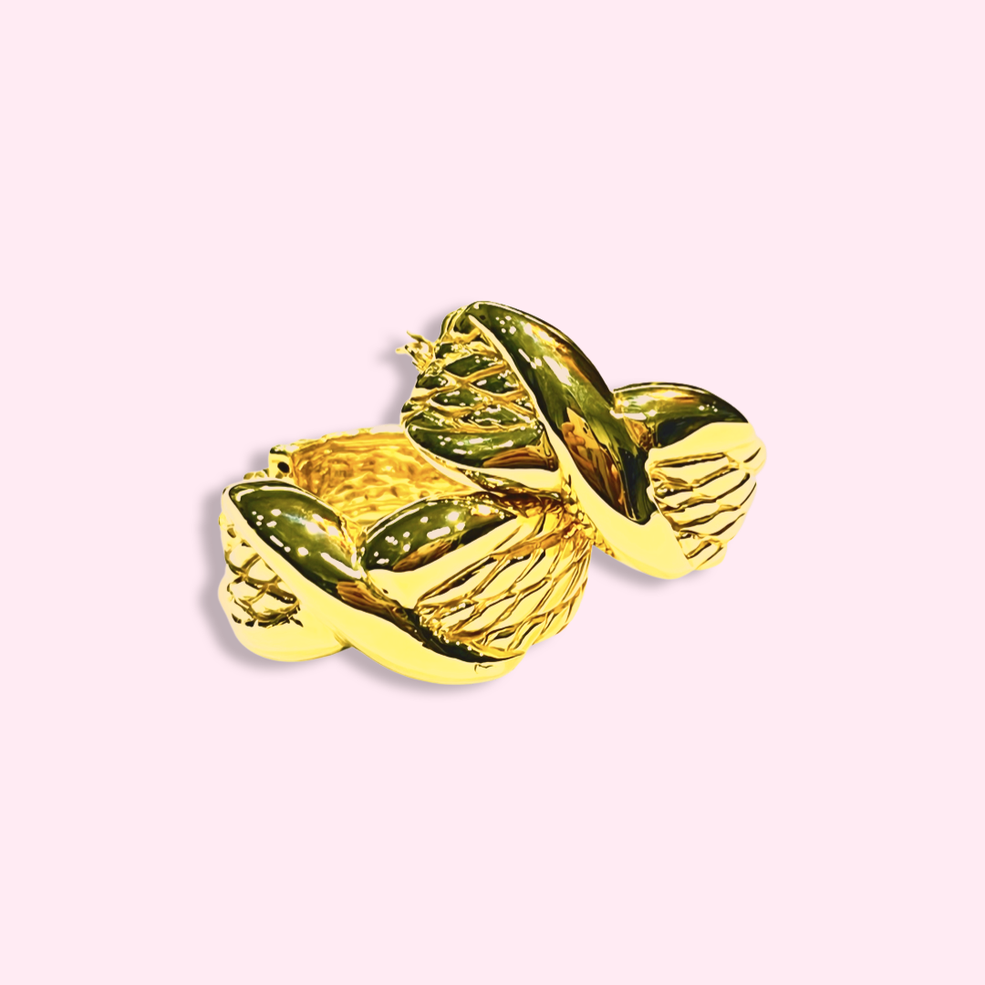 Puffy 10K Yellow Gold Vintage X Design 1" 14mm Hoop Earrings