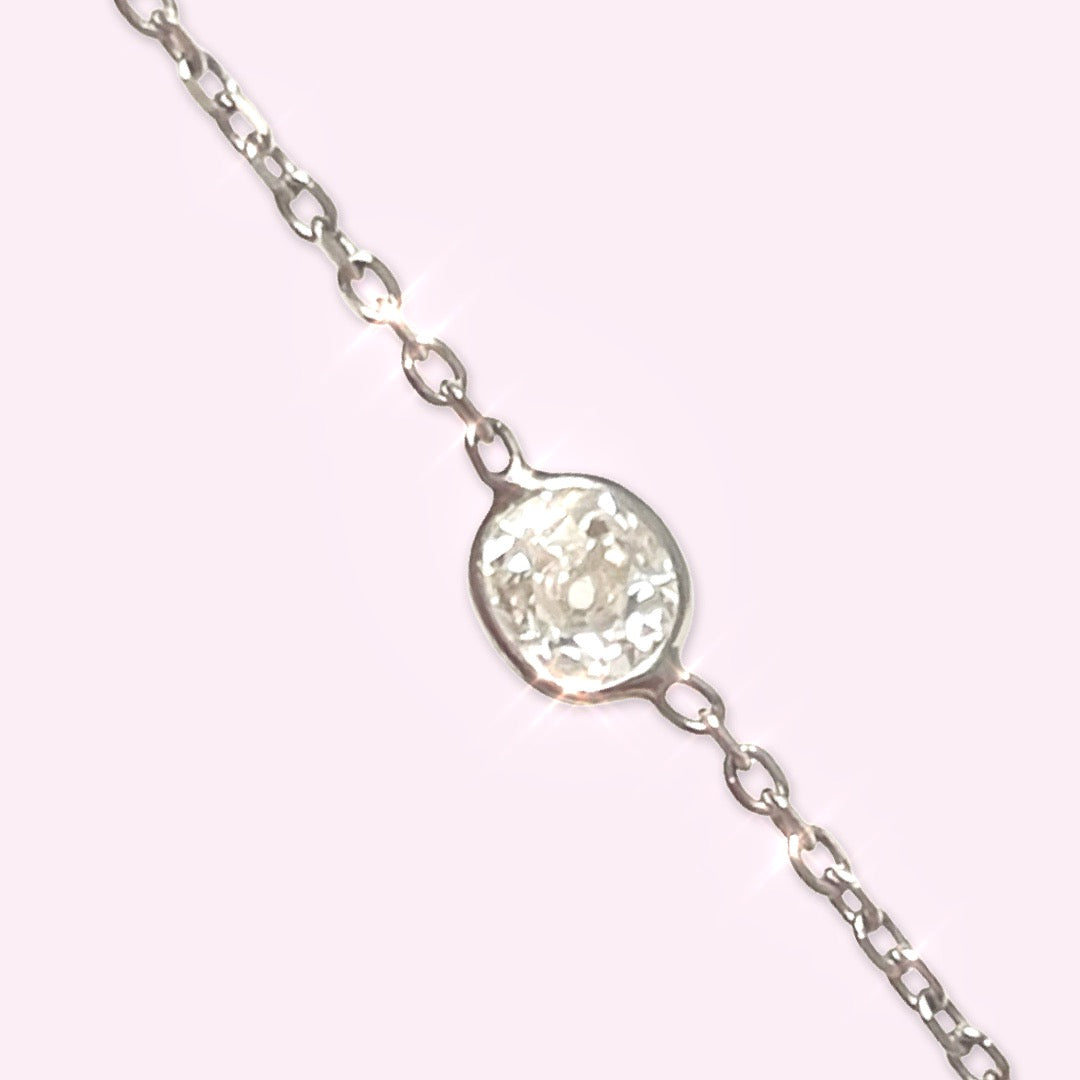 .35CT Old Mine Cut Diamond 14K White Gold Diamond Solitaire Hand Chain Bracelet