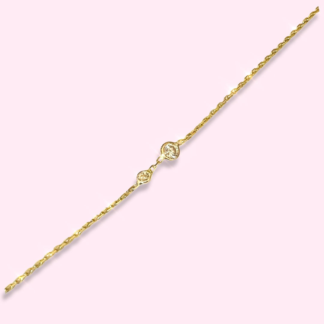 14k Solid Yellow Gold Diamond Bracelet 7.5"