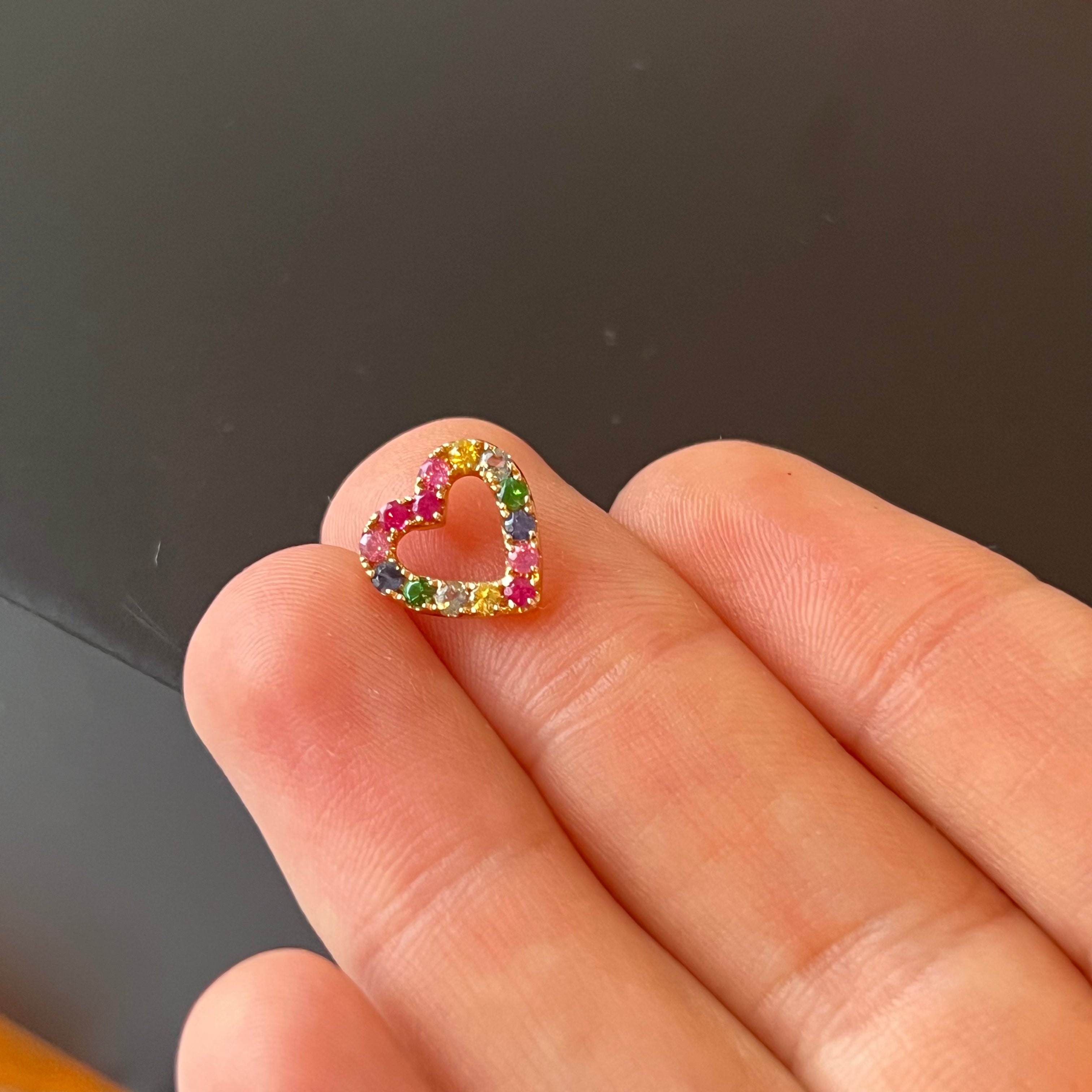 14K Yellow Gold Sapphire Heart Charm Pendant
