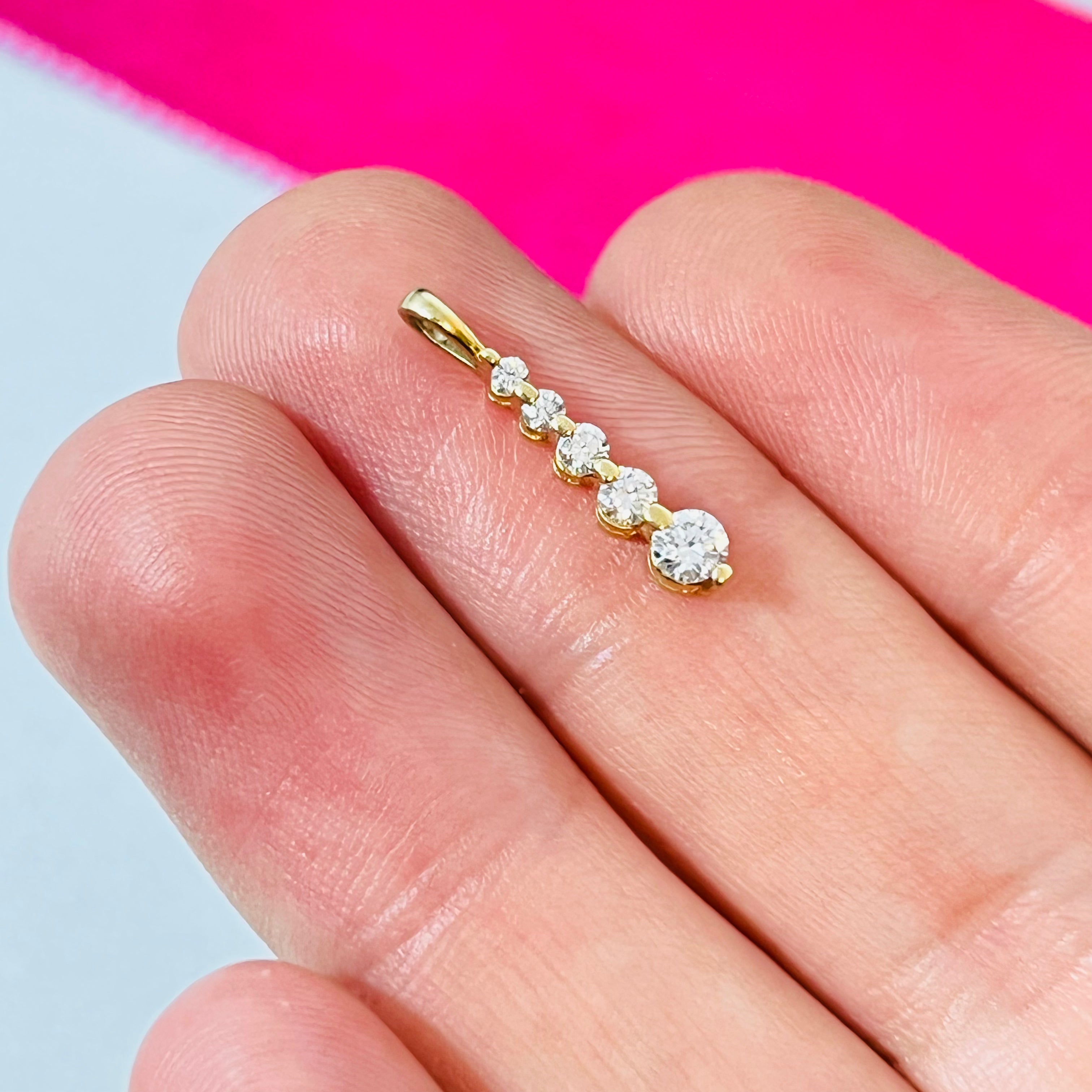 Graduated Natural Diamond Drop Pendant in Solid 14K Yellow Gold