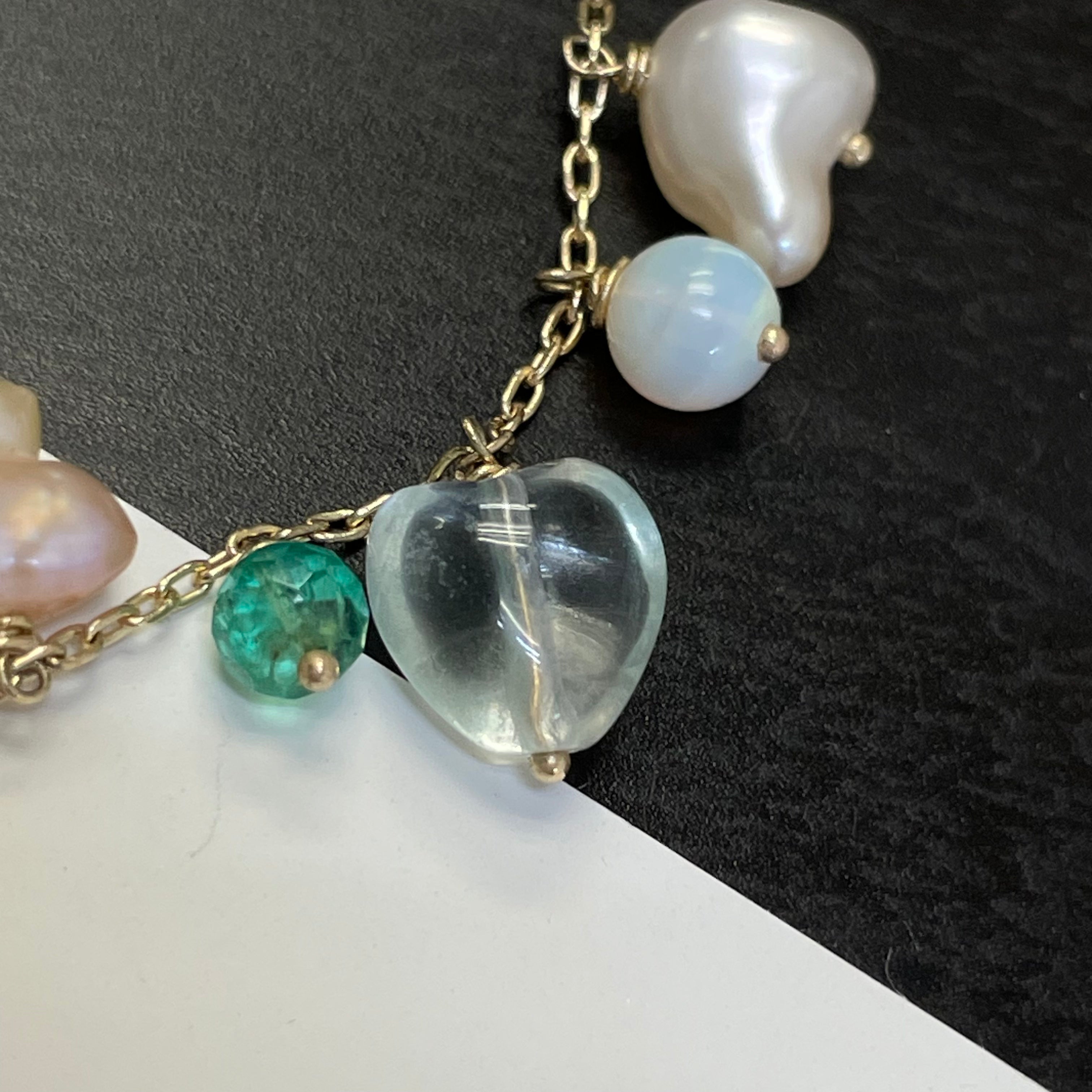 Fairy Garden Solid 14K Yellow Gold Multi Gem Pastel Charm Bracelet