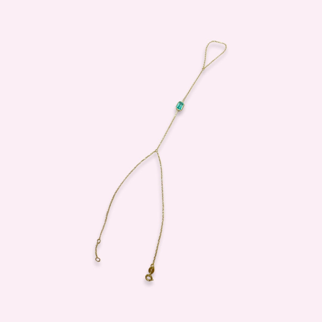 14k Yellow Gold Colombian Emerald Handchain