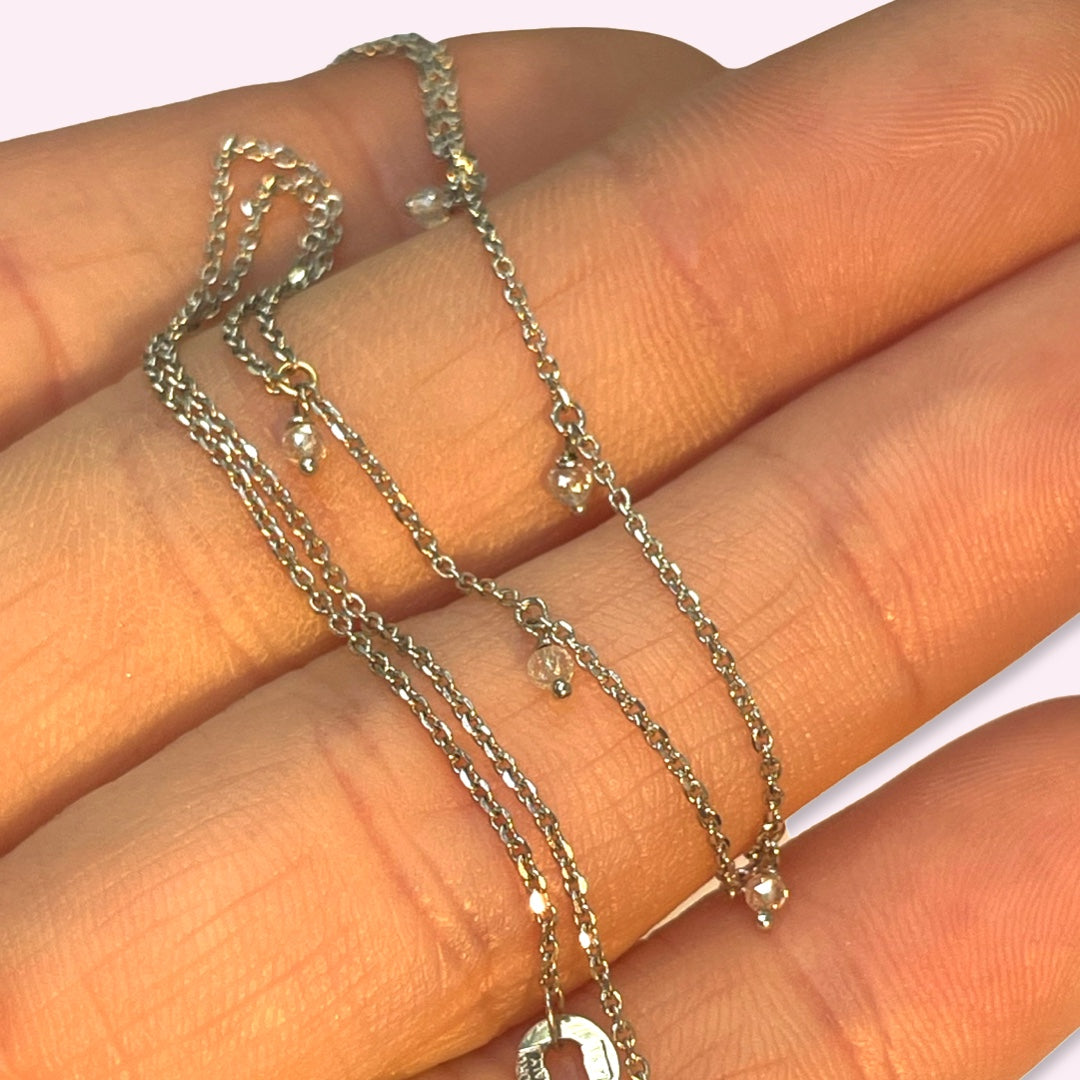 Dangling Briolette Diamond 14K White Gold Handchain