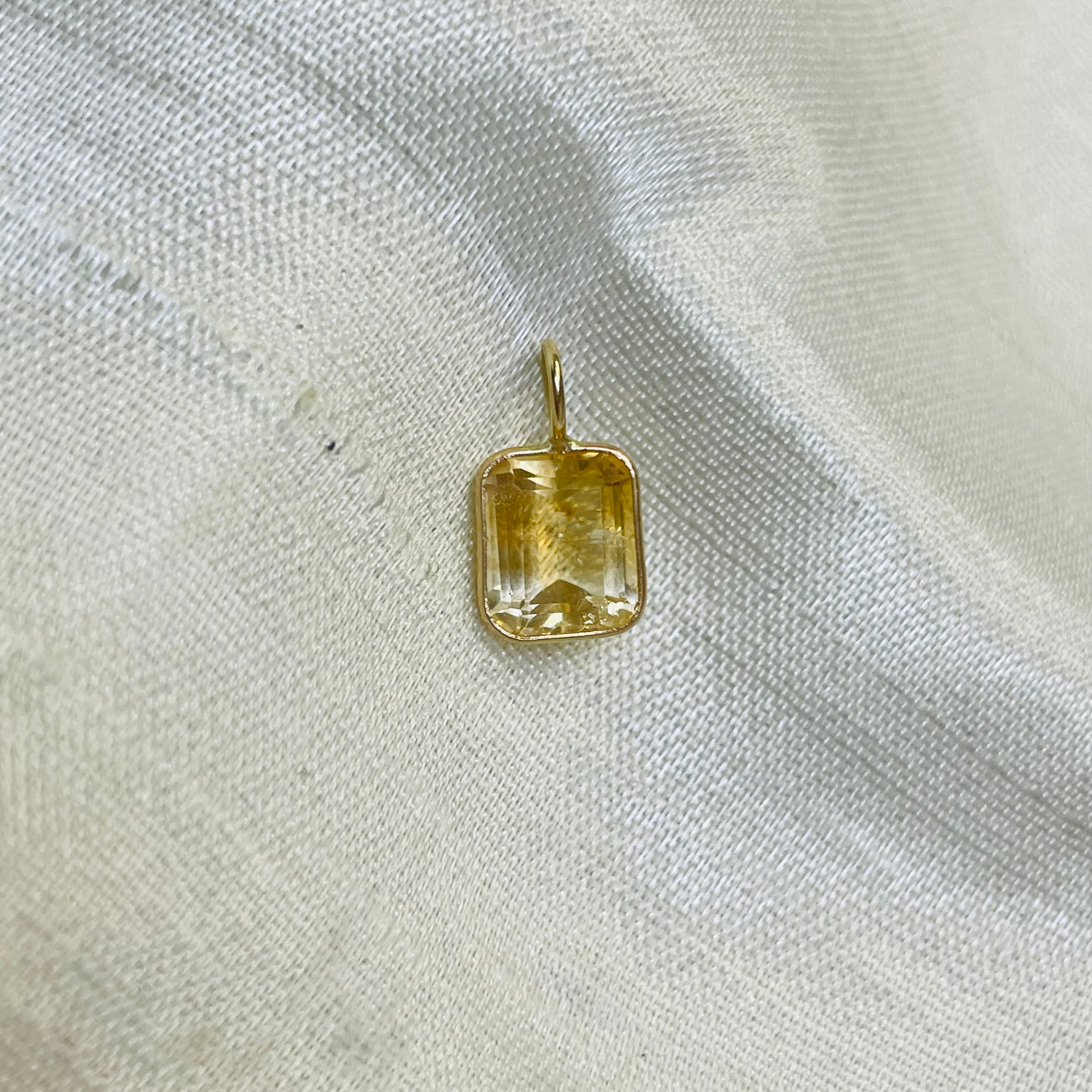 Natural Yellow Citrine Emerald Cut 14K Yellow Gold Pendant Charm 13x6.5mm