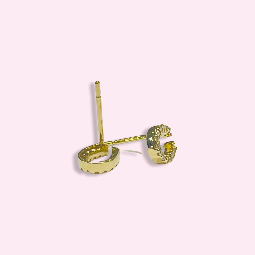Horse Shoe Pave Diamond Stud Earrings 14K Yellow Gold