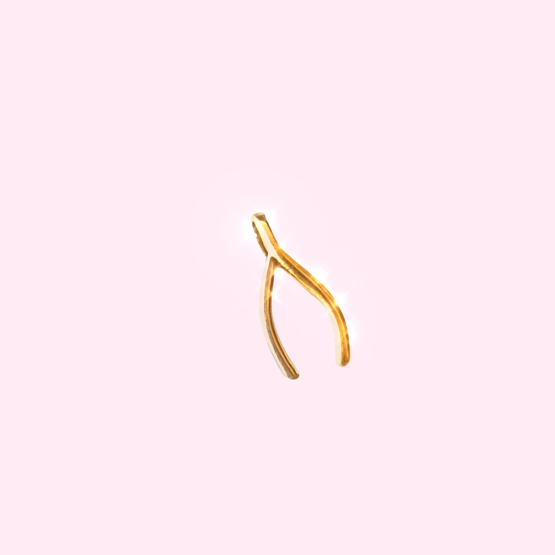 Dimensional Wishbone Pendant in Solid 14K White and Yellow Gold