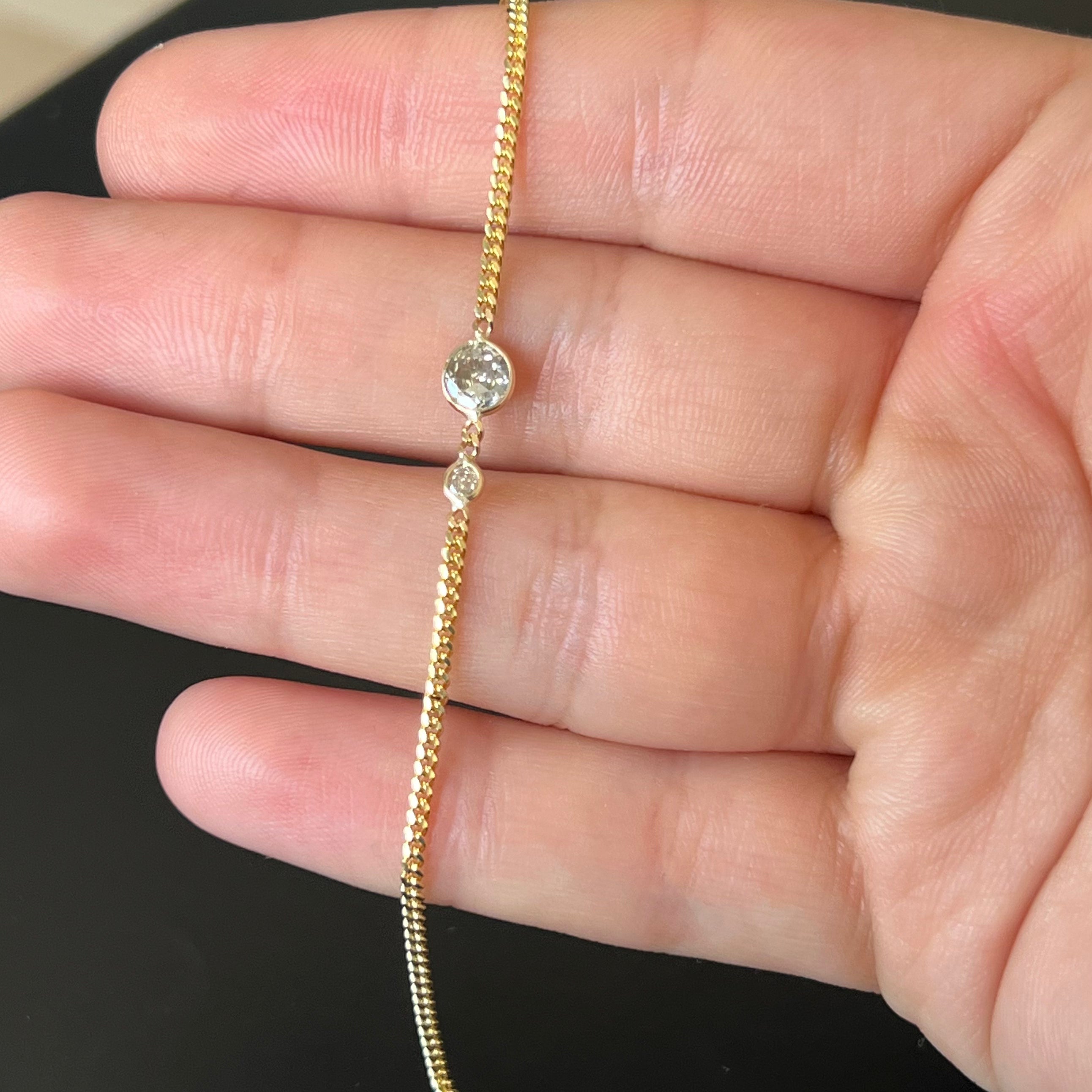 14K in Solid Yellow Gold Diamond Solitaire Bracelet 6.75"