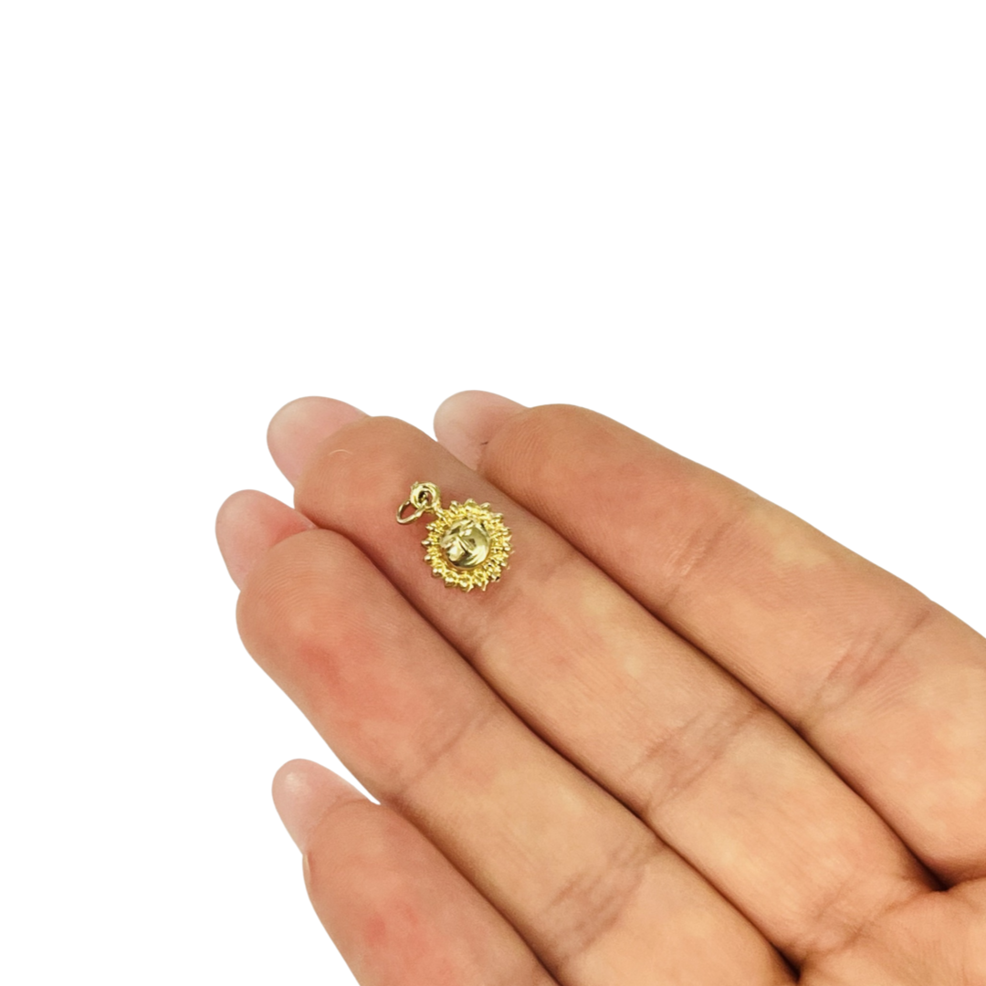 14K Yellow Gold Puffy Smiling Sun Charm Cute Pendant