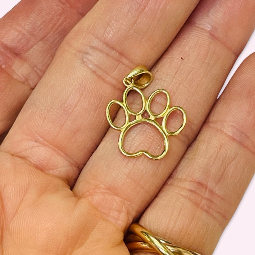 14K Yellow Gold Dog Paw Pendant Charm