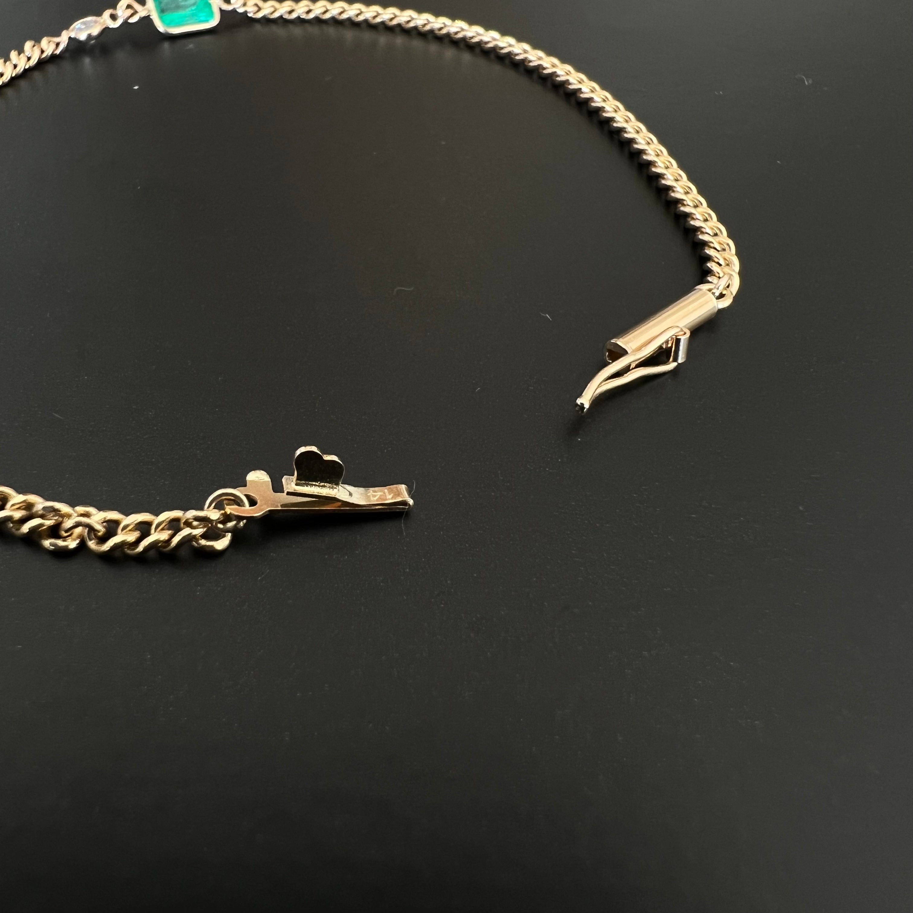 14K Emerald And Diamond Bracelet in Solid Yellow Gold 6"