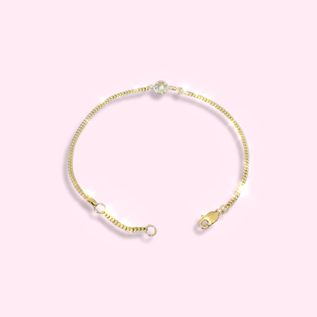 14K in Solid Yellow Gold Diamond Solitaire Bracelet 6.75"