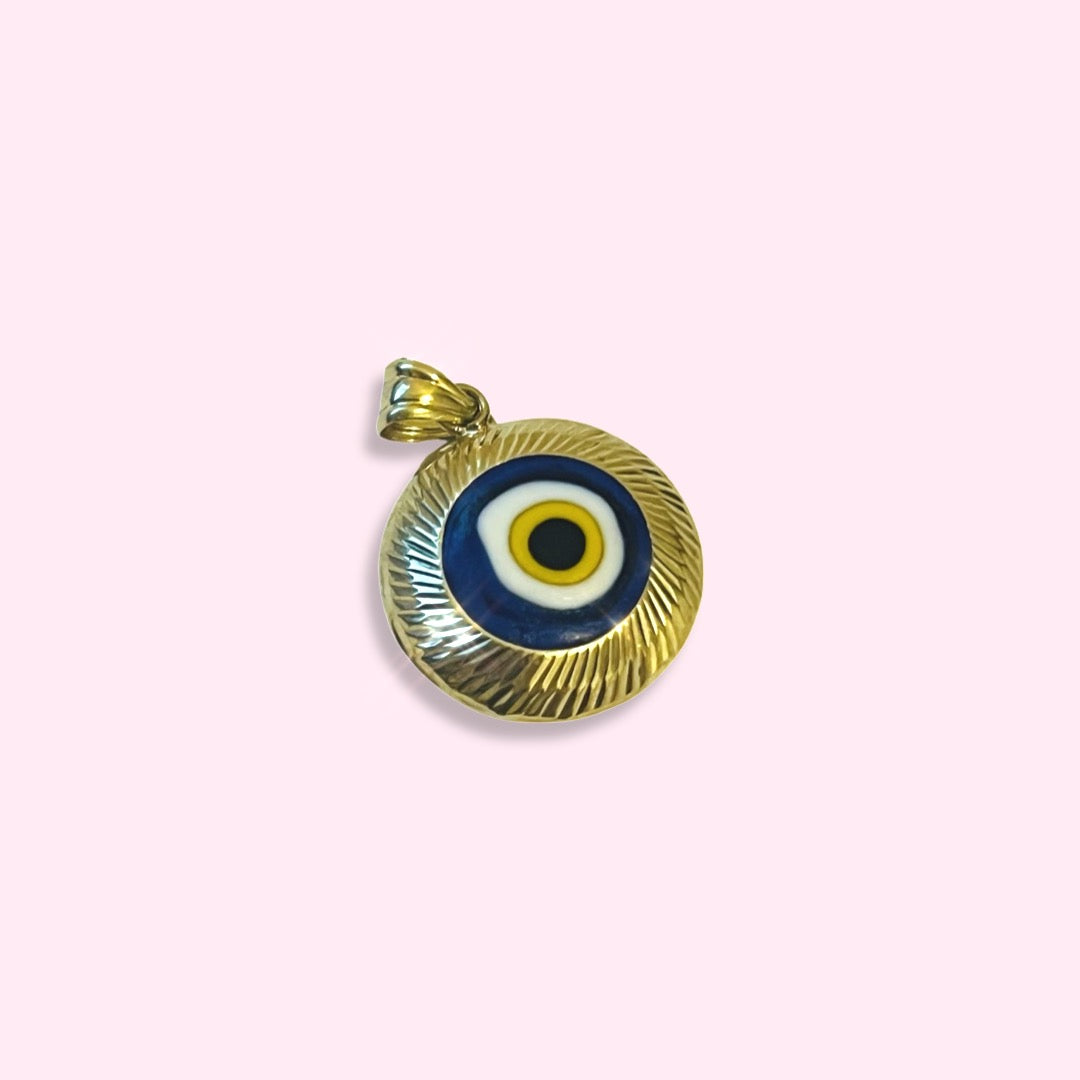 14K 1" Yellow Gold Evil Eye Pendant Charm