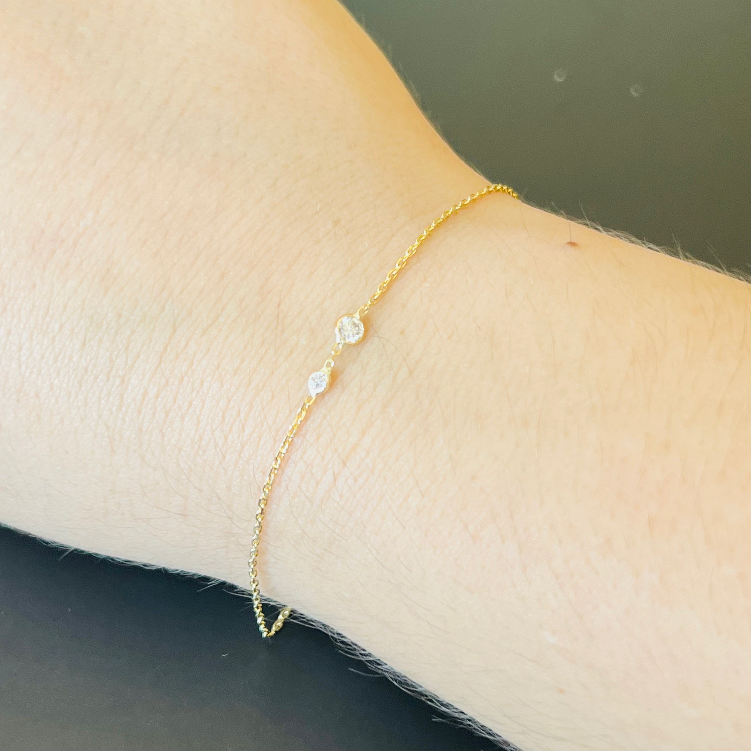 14k Solid Yellow Gold Diamond Bracelet 7.5"