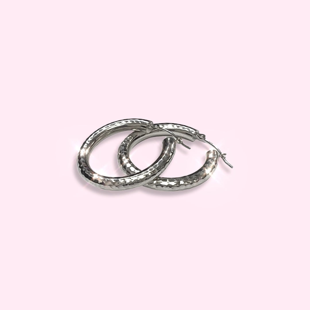 14K 1.2" 4mm White Gold Sleek Squared Hoop Earrings