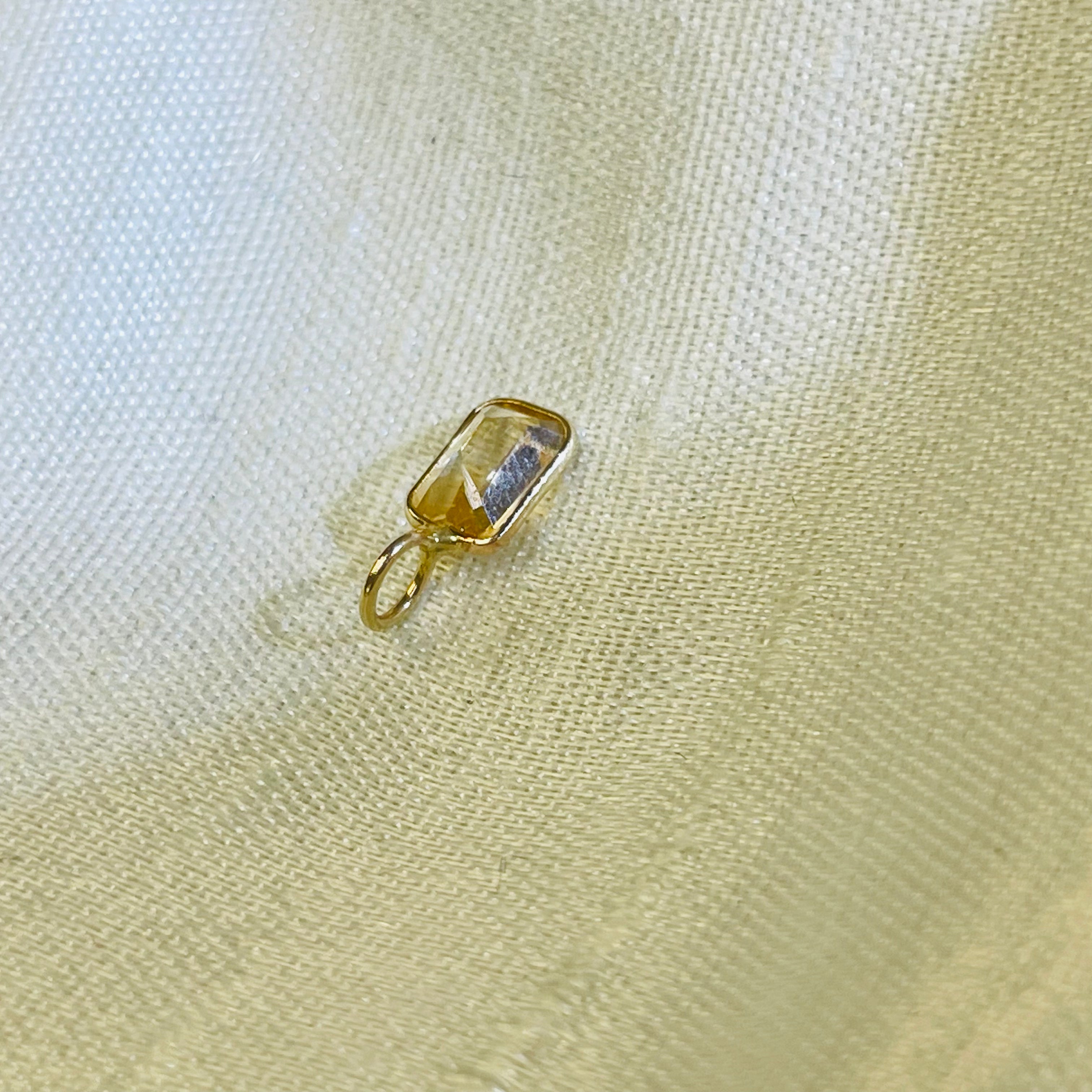 Natural Yellow Citrine Emerald Cut 14K Yellow Gold Pendant Charm 13x6.5mm