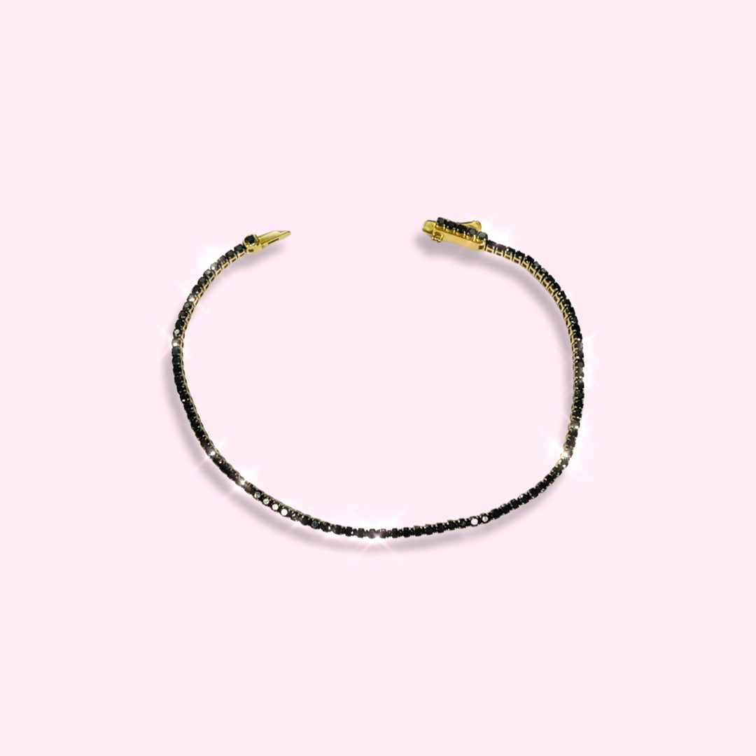 Stunning 14K Yellow Gold and Black Diamond Tennis Bracelet, 6.75"