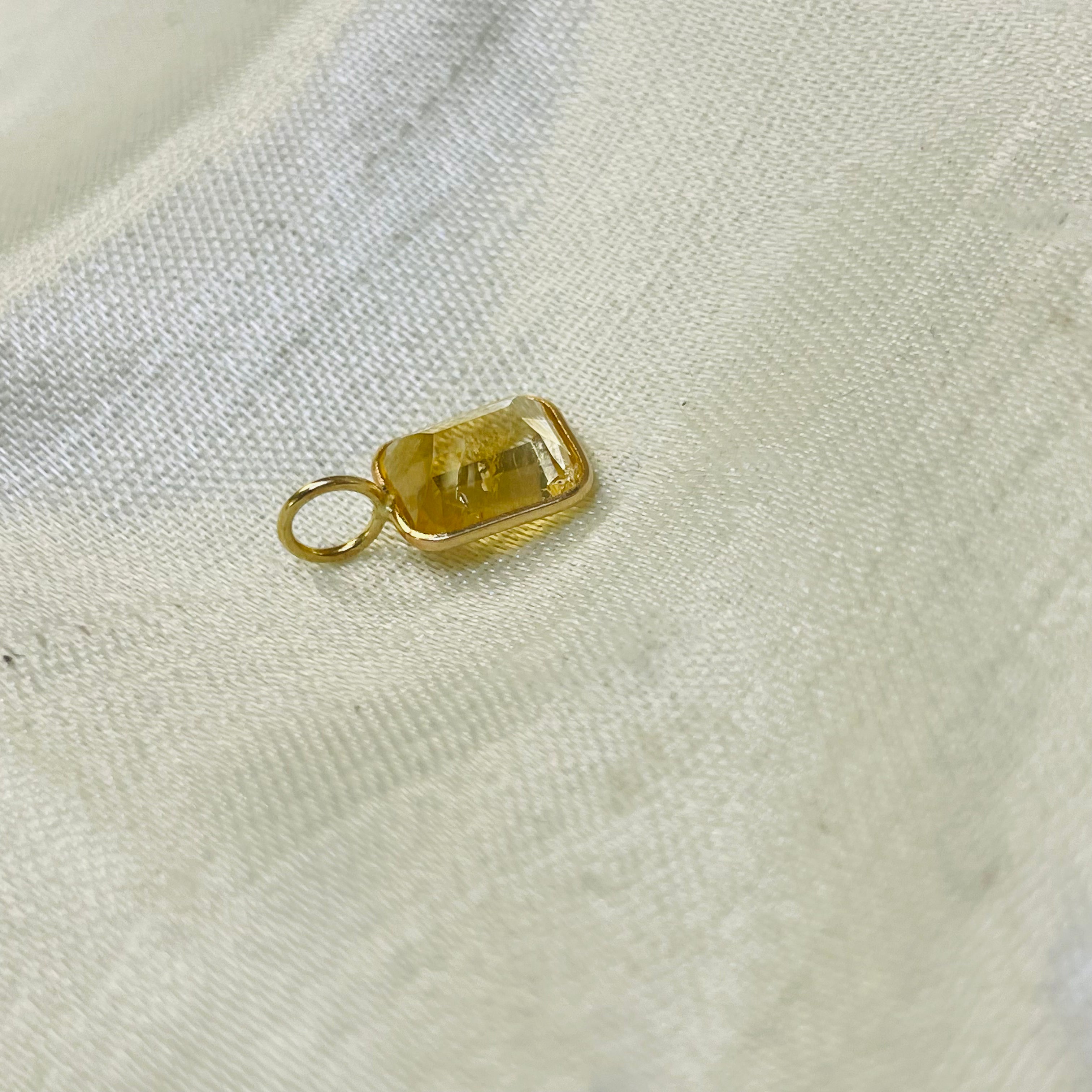 Natural Yellow Citrine Emerald Cut 14K Yellow Gold Pendant Charm 13x6.5mm