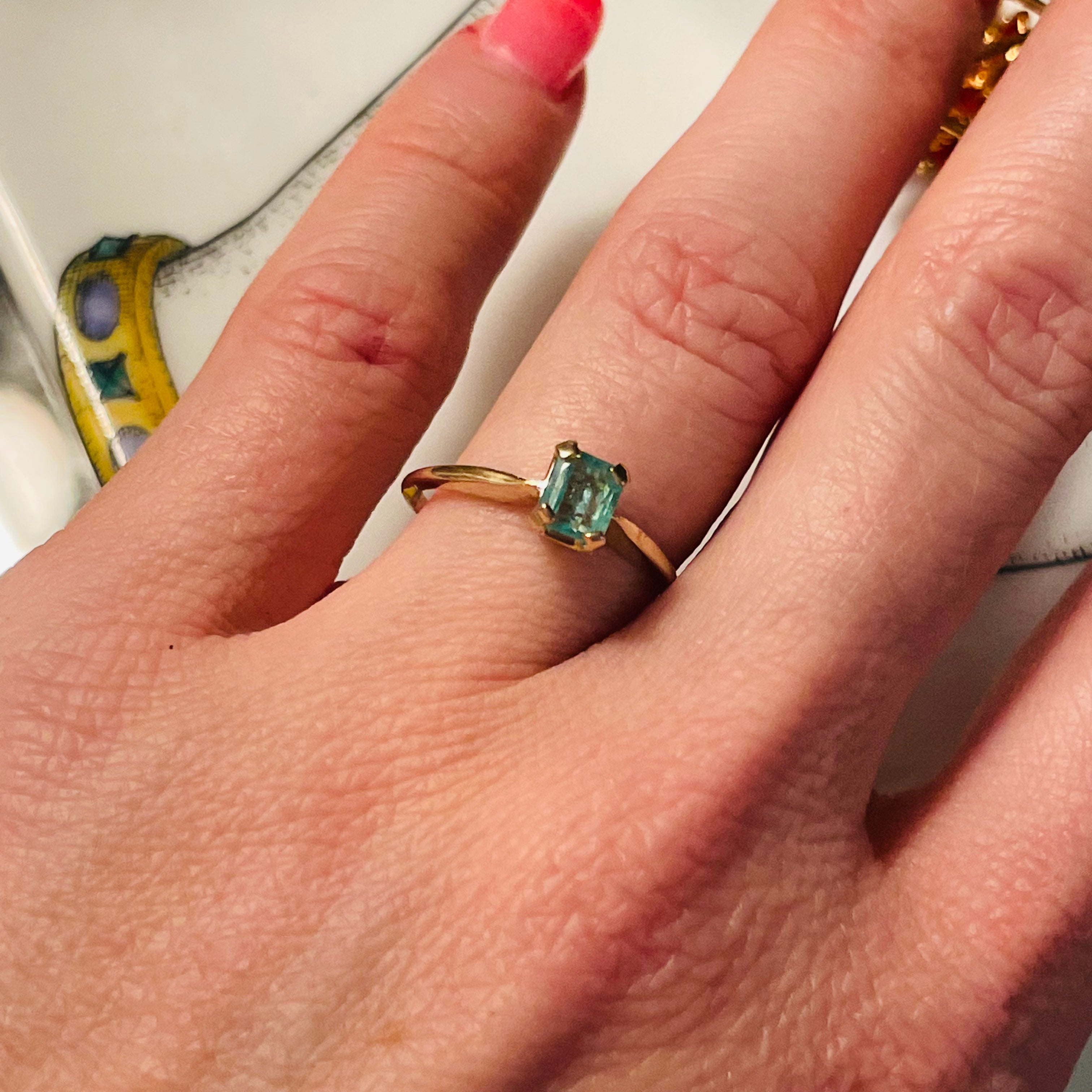 Solitaire Colombian Emerald 14K Yellow Gold Ring Size 6