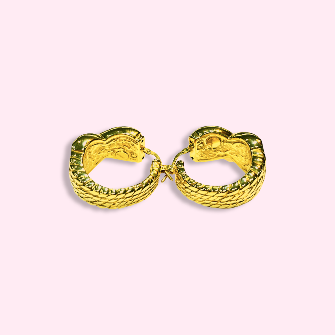 Puffy 10K Yellow Gold Vintage X Design 1" 14mm Hoop Earrings