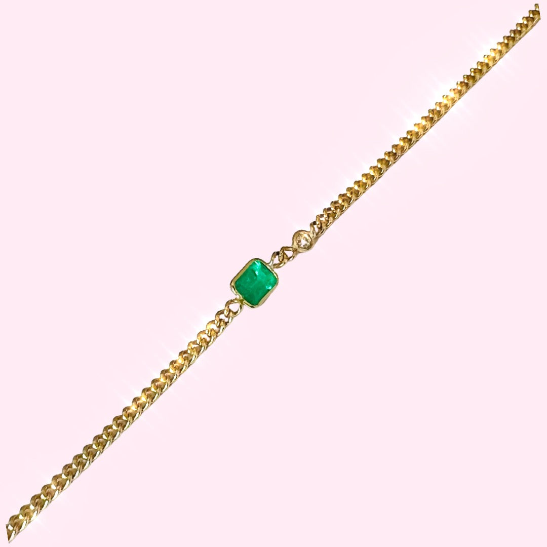 14K Emerald And Diamond Bracelet in Solid Yellow Gold 6"