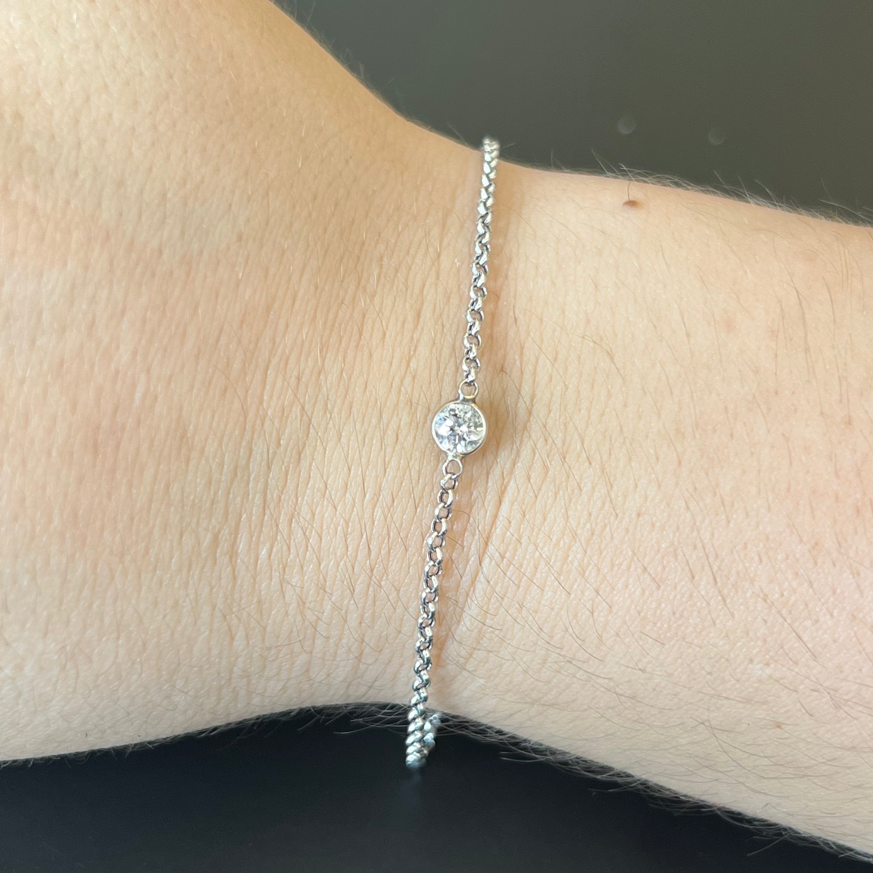 14K in Solid White Gold Diamond Solitaire Bracelet 6.75"