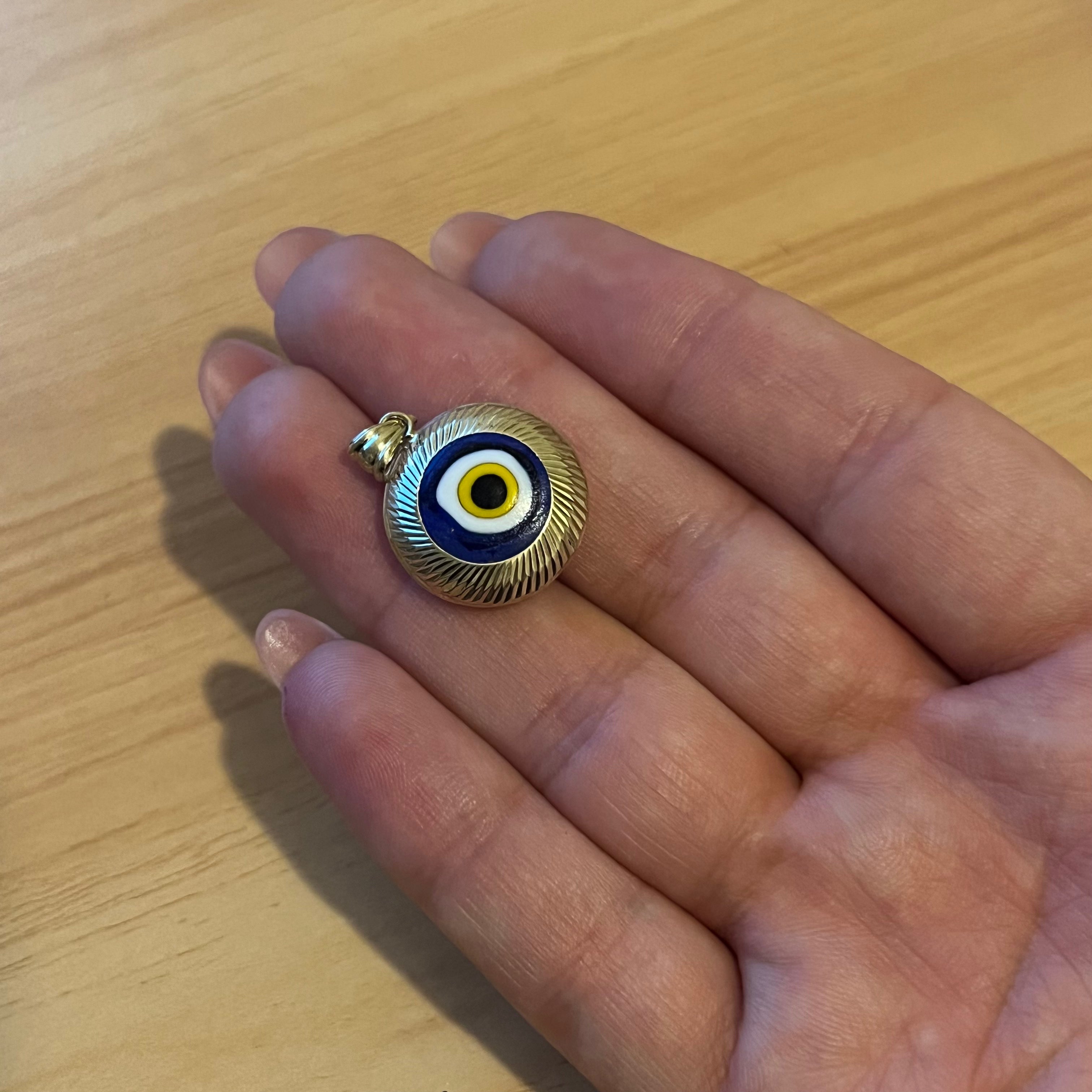14K 1" Yellow Gold Evil Eye Pendant Charm