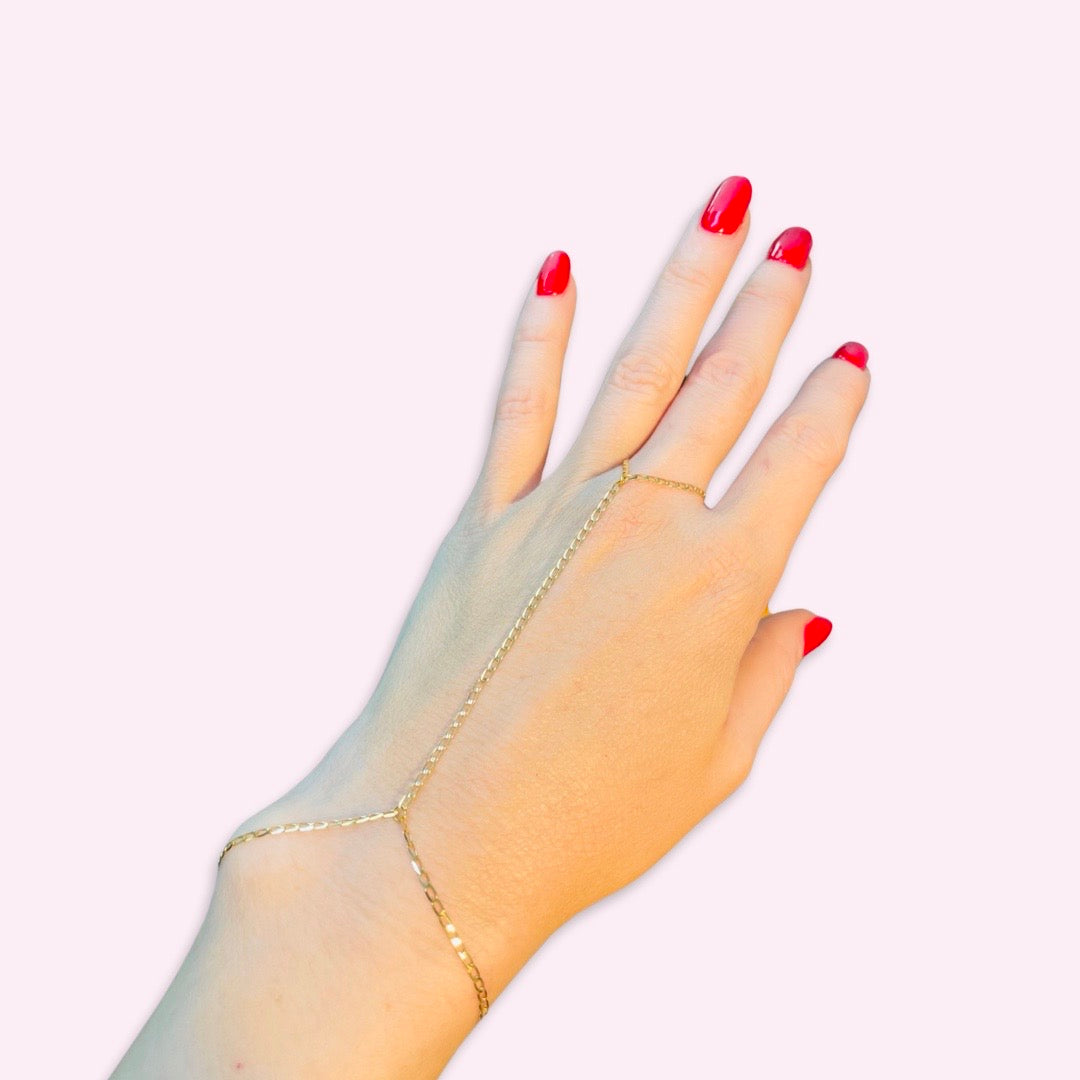 14K Yellow Gold Curb Link HandChain Bracelet