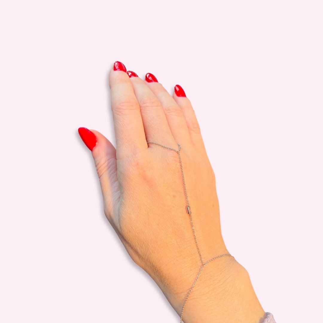 Natural Baguette Diamond 14K White Gold Handchain