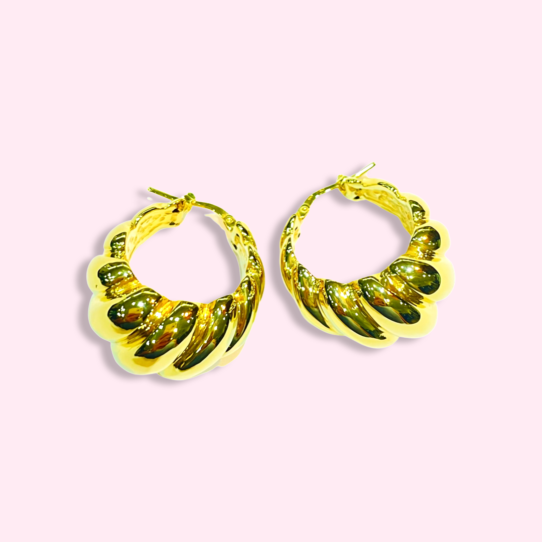Puffy 10K Yellow Gold Classic Twist Hoop Earrings