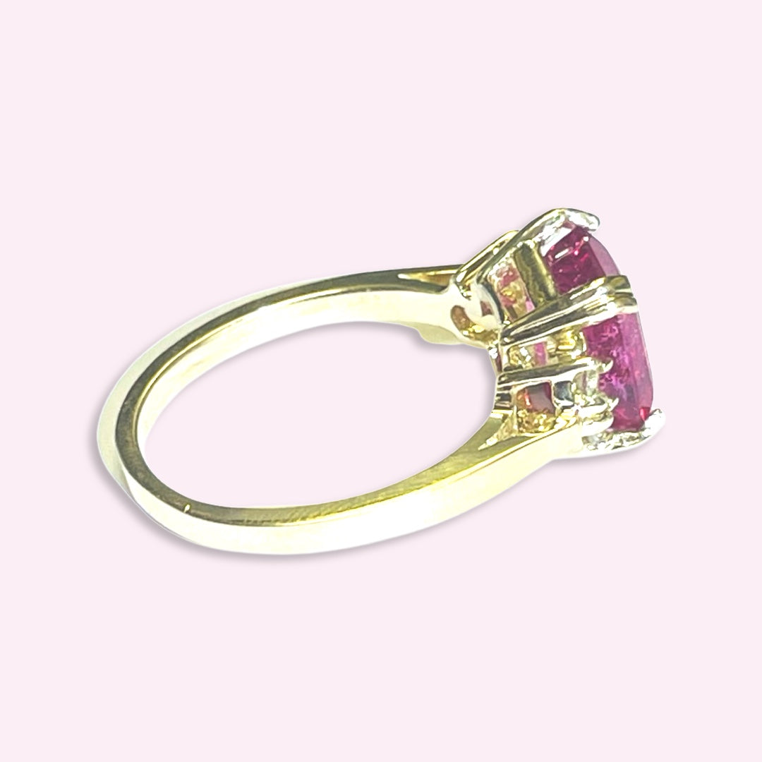 14K Yellow Gold Hot Pink Tourmaline Ring Size 6