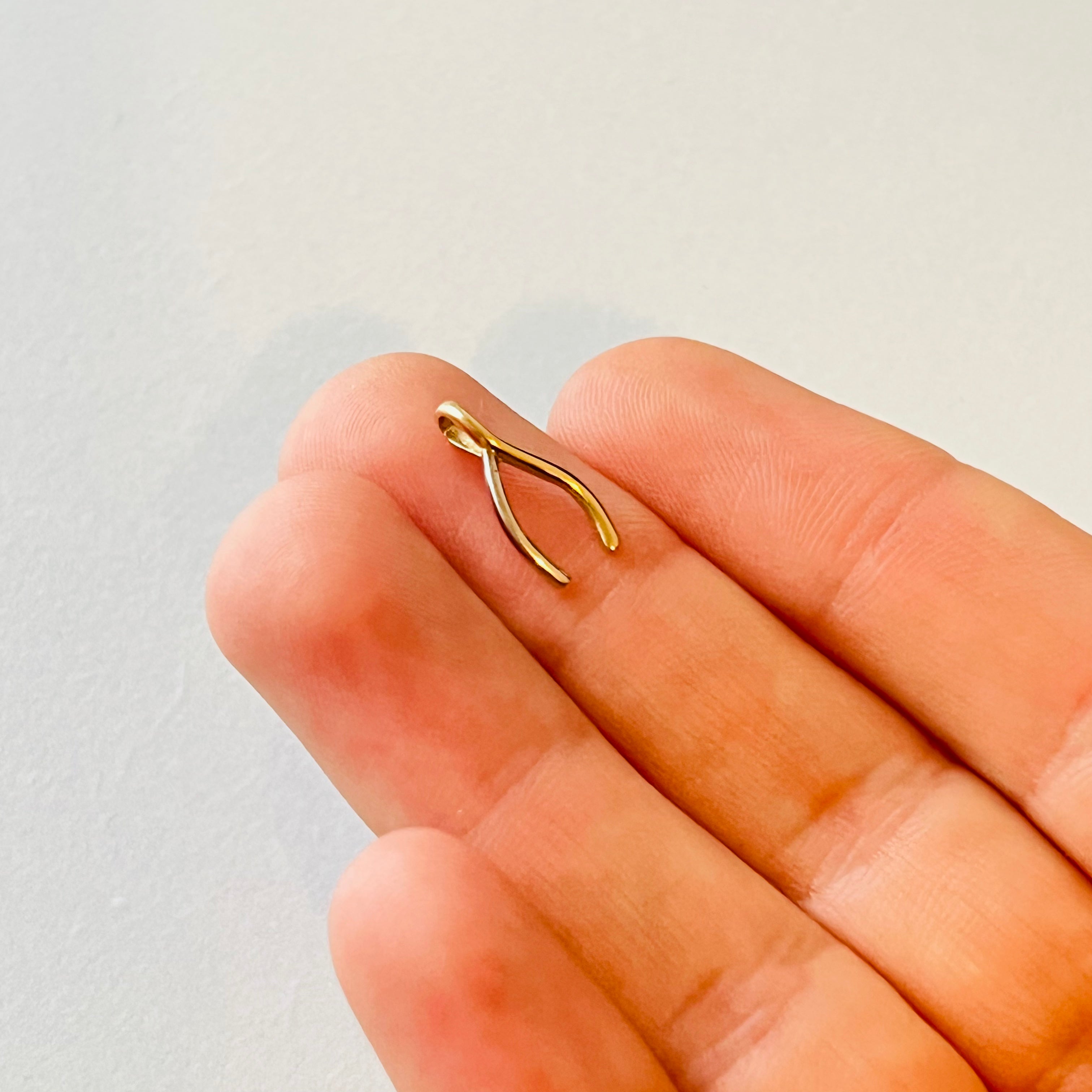 Dimensional Wishbone Pendant in Solid 14K White and Yellow Gold