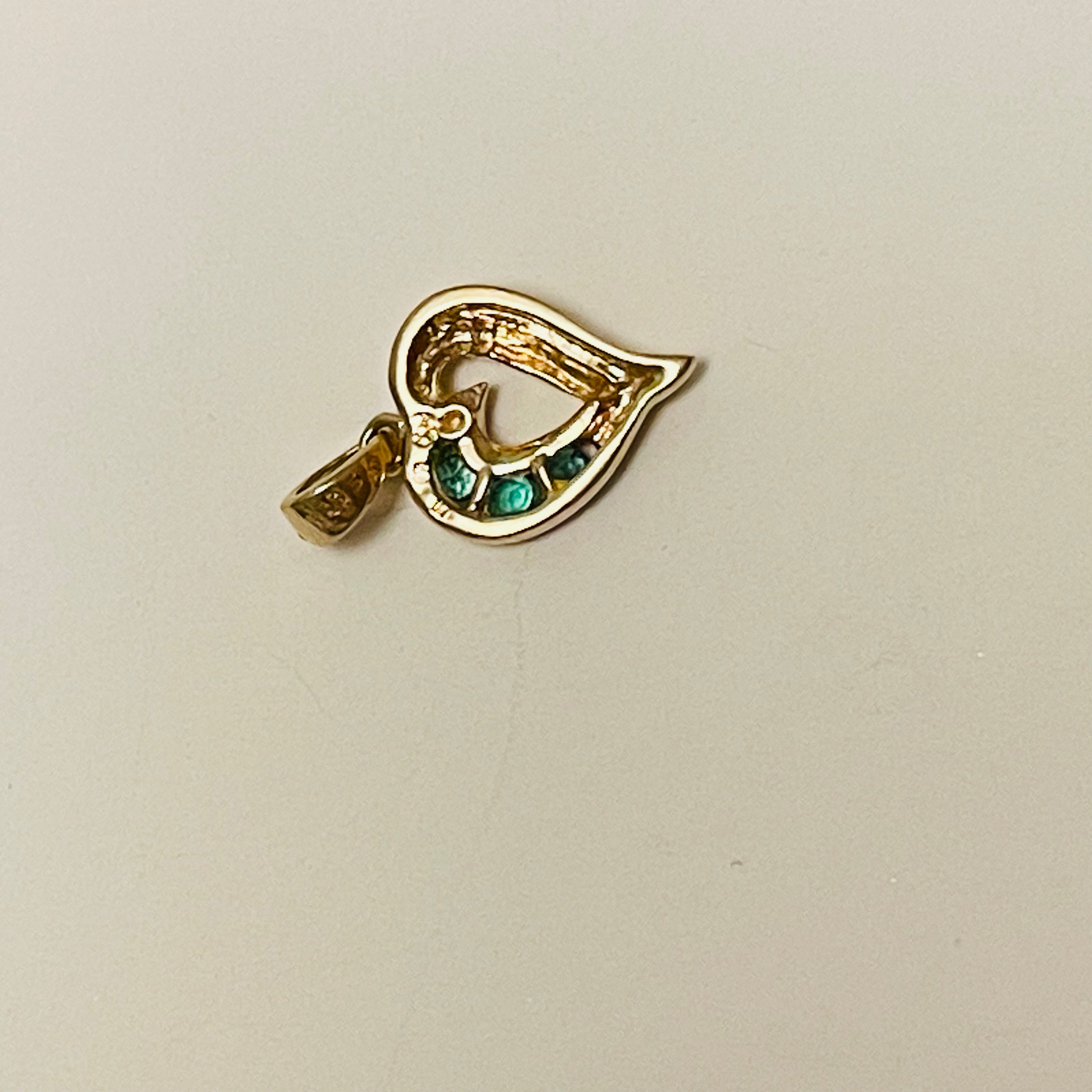 14K Yellow Natural Emerald Heart Charm Pendant