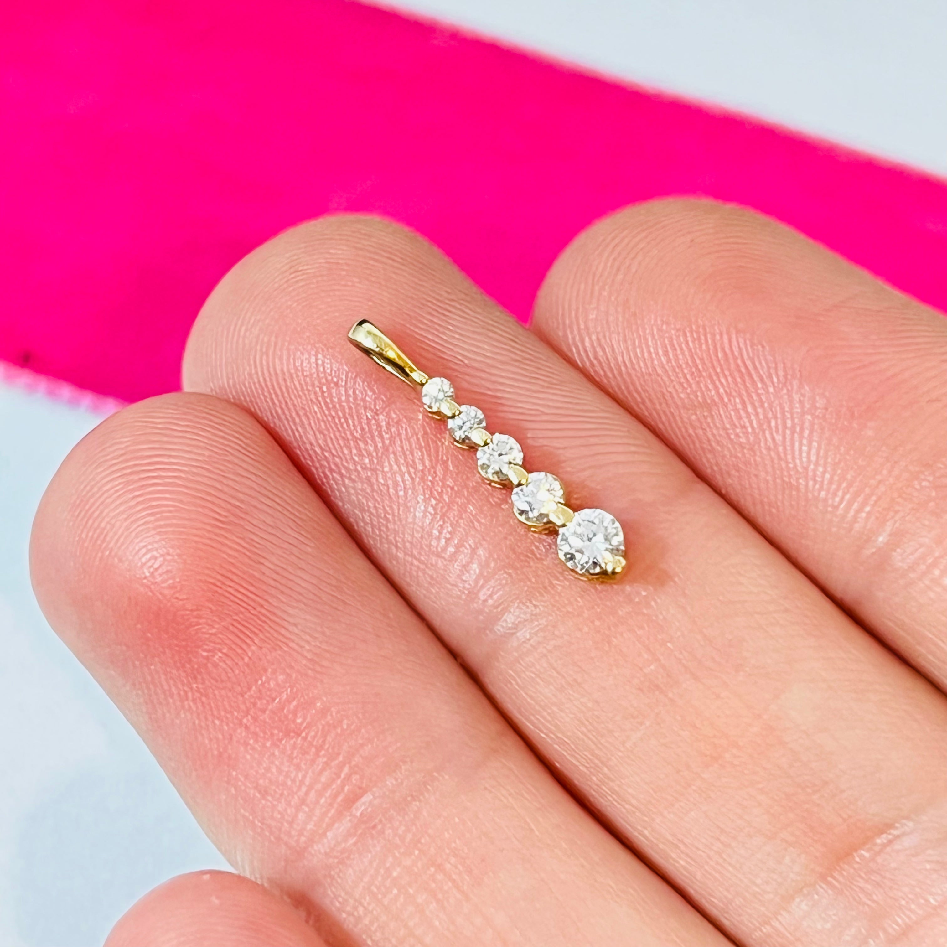 Graduated Natural Diamond Drop Pendant in Solid 14K Yellow Gold