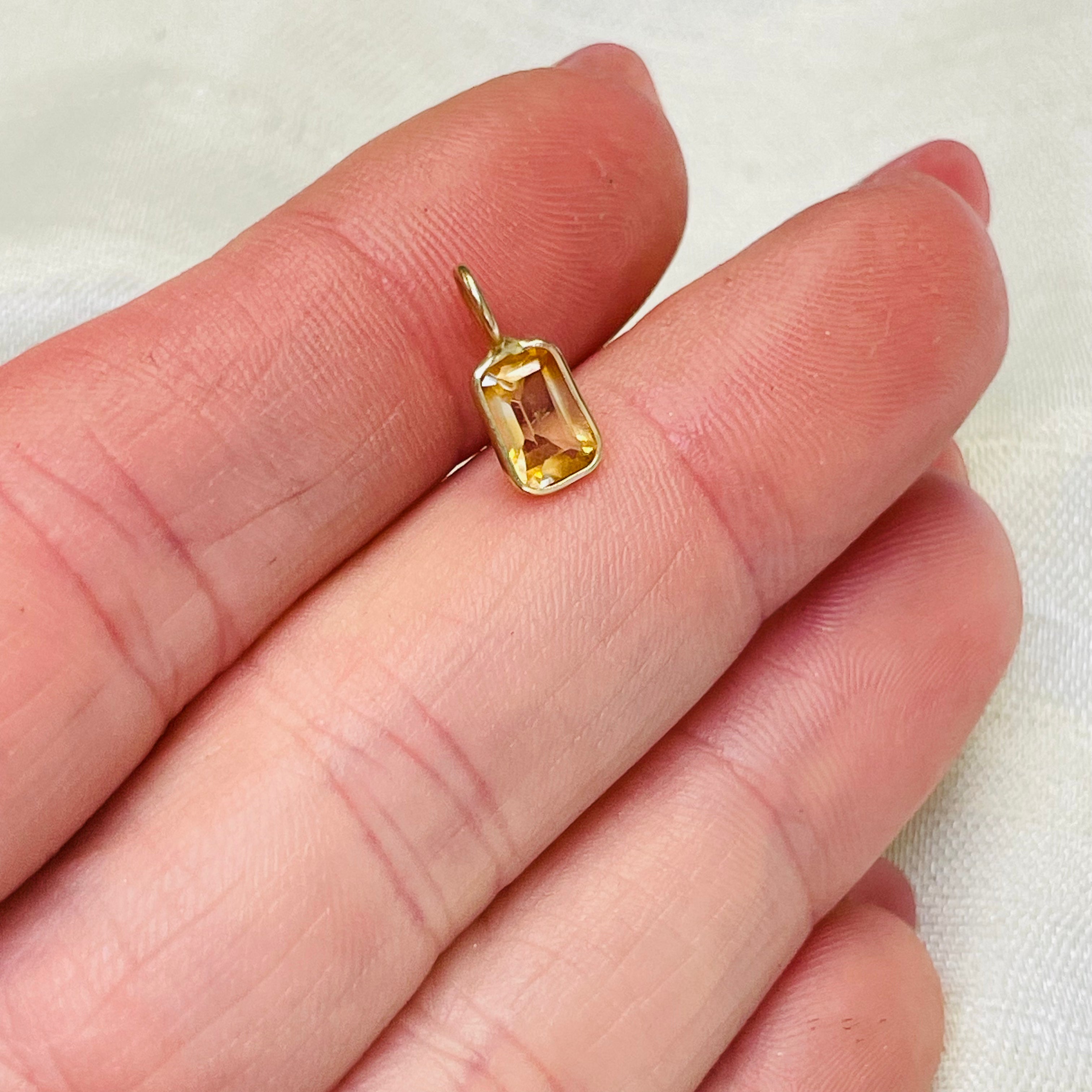 Natural Yellow Citrine Emerald Cut 14K Yellow Gold Pendant Charm 13x6.5mm