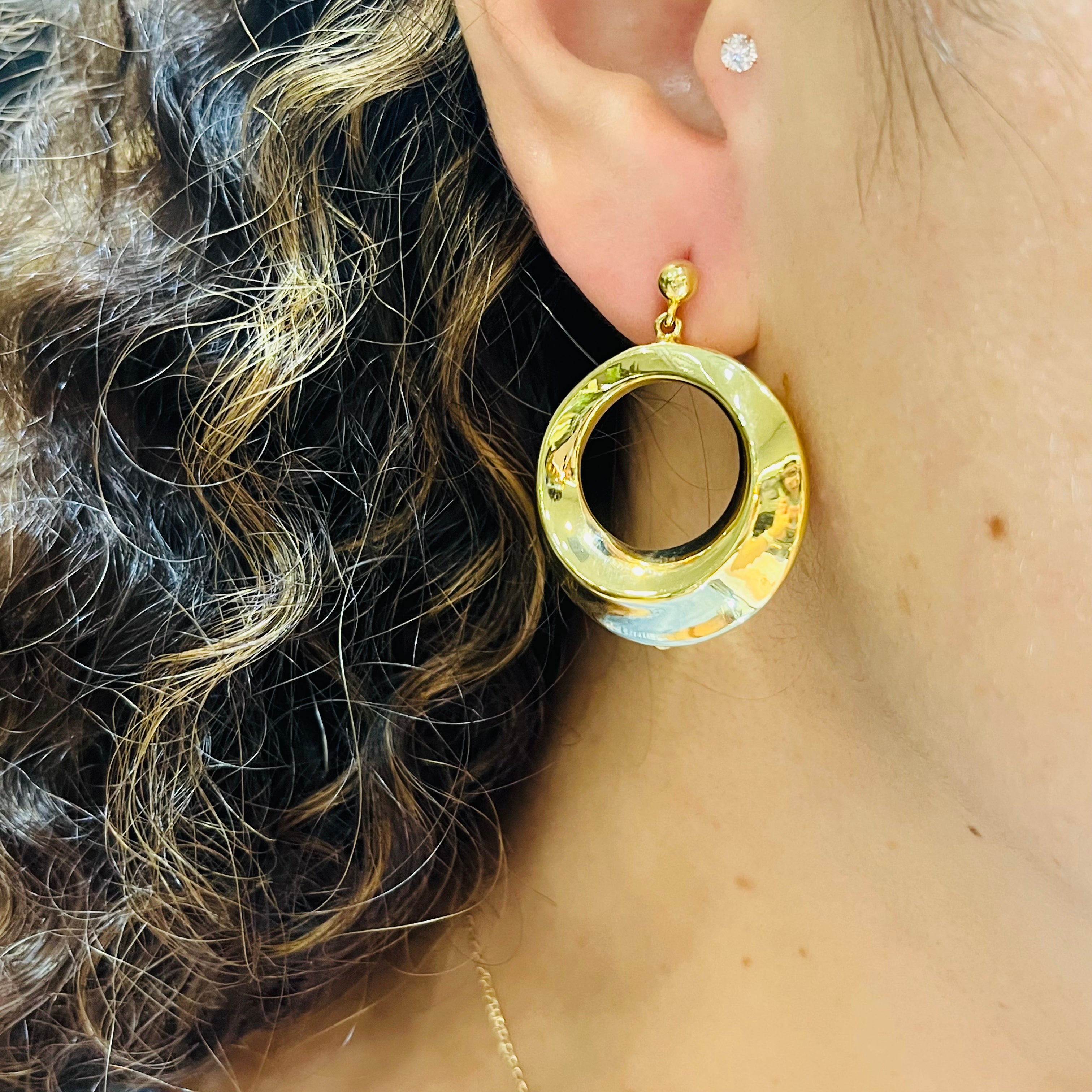 Puffy 10K Yellow Gold Hoop 1" 9mm Dangling Earrings