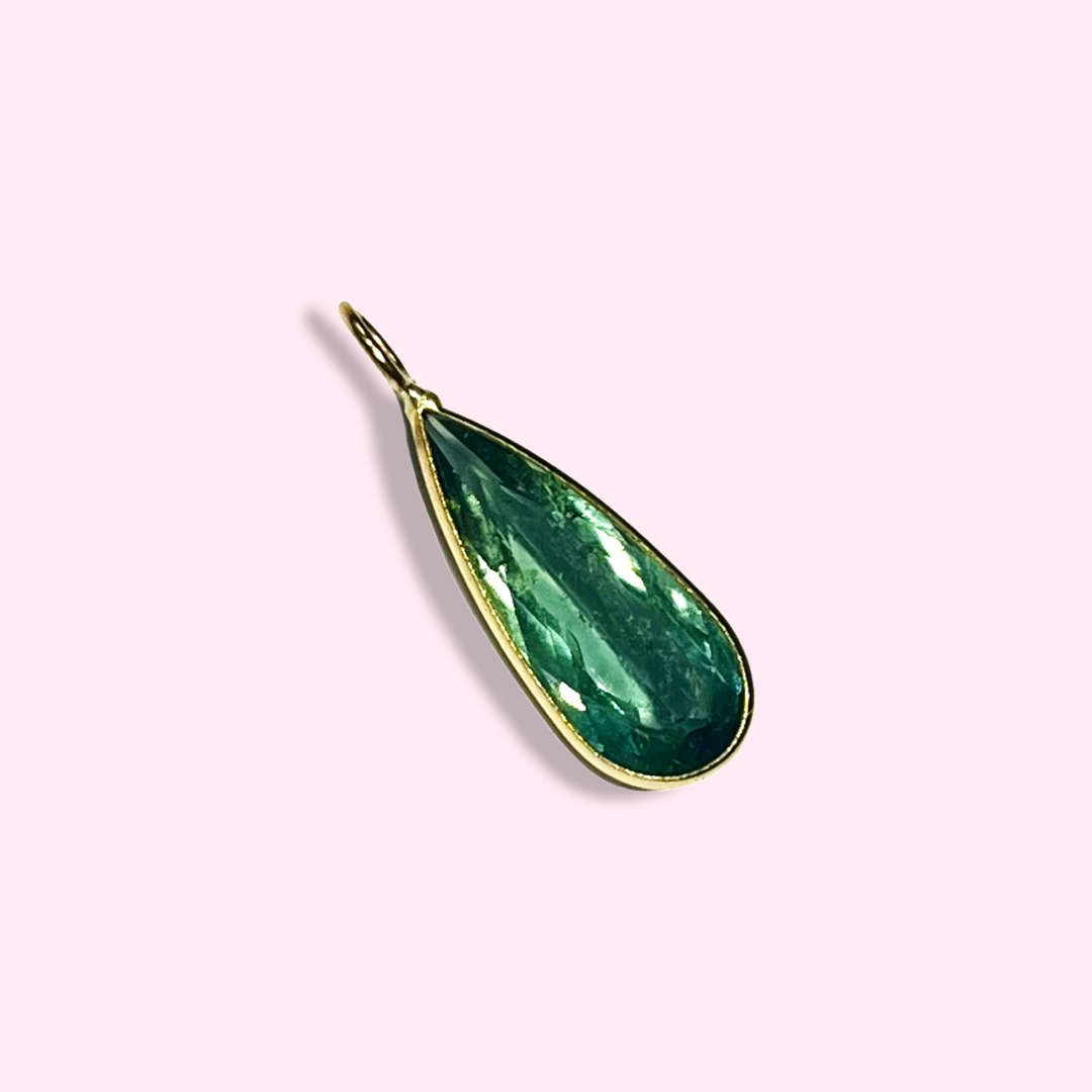 Pear Cut Light Blue Tourmaline 14K Yellow Gold Pendant Charm 22x7mm